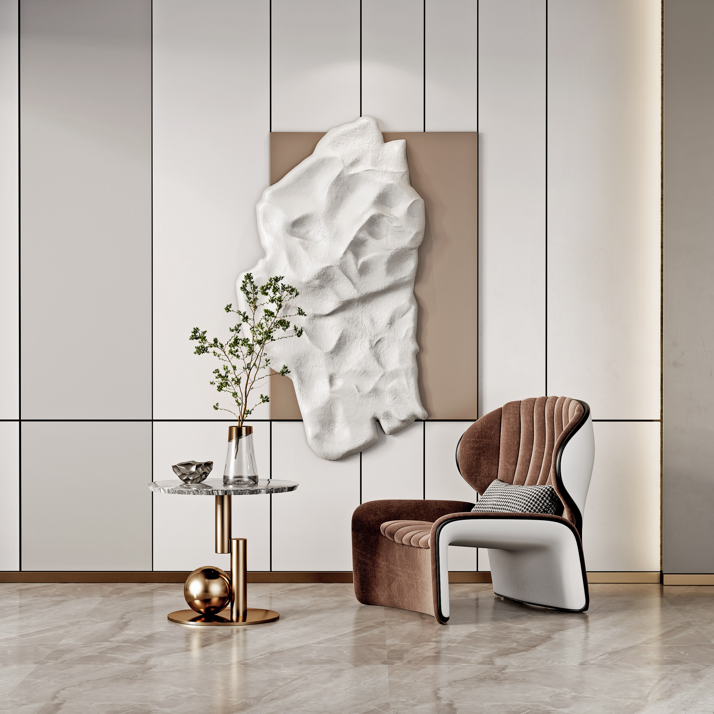 现代单椅墙面装置艺术组合 (1)3d模型下载