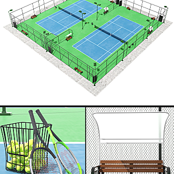 现代室外网球场3d模型下载