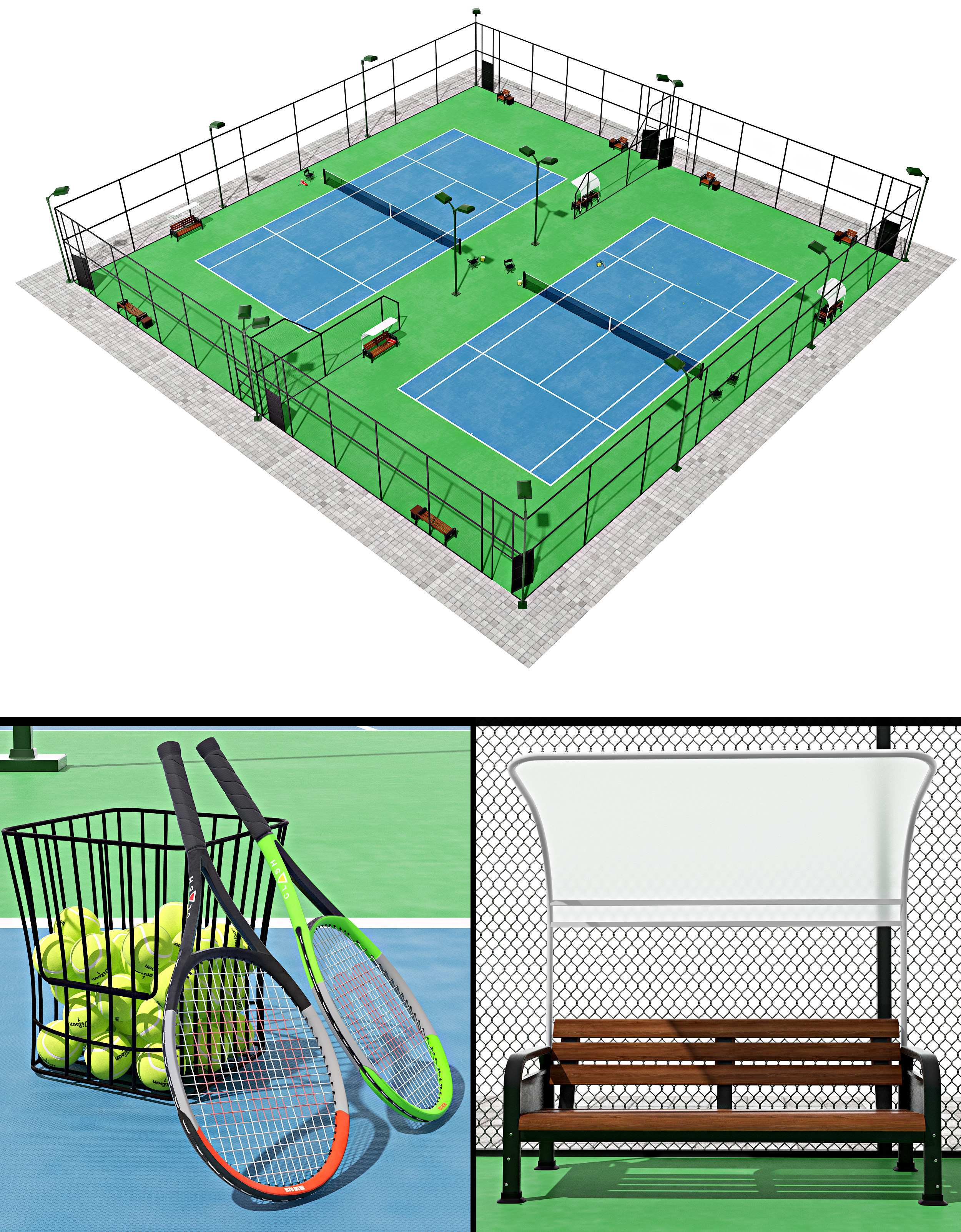 现代室外网球场3d模型下载