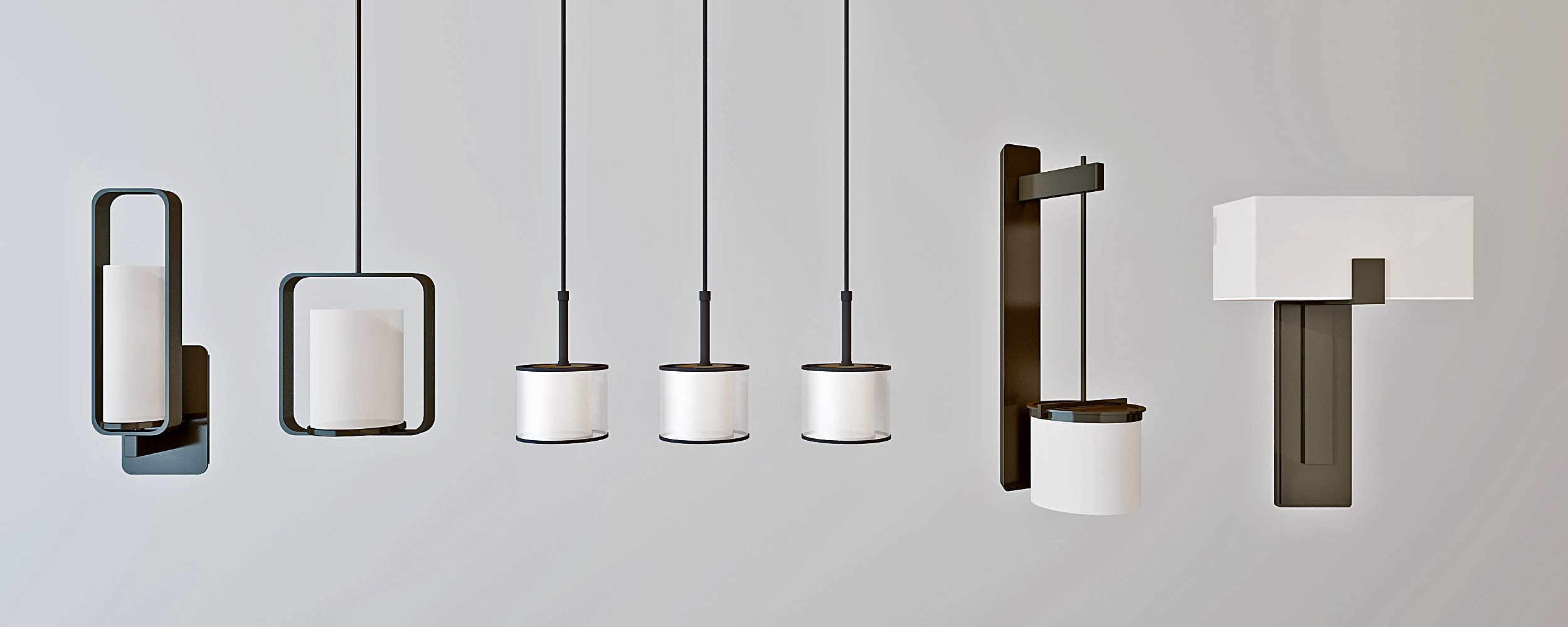 新中式灯具组合,金属吊灯3d模型下载
