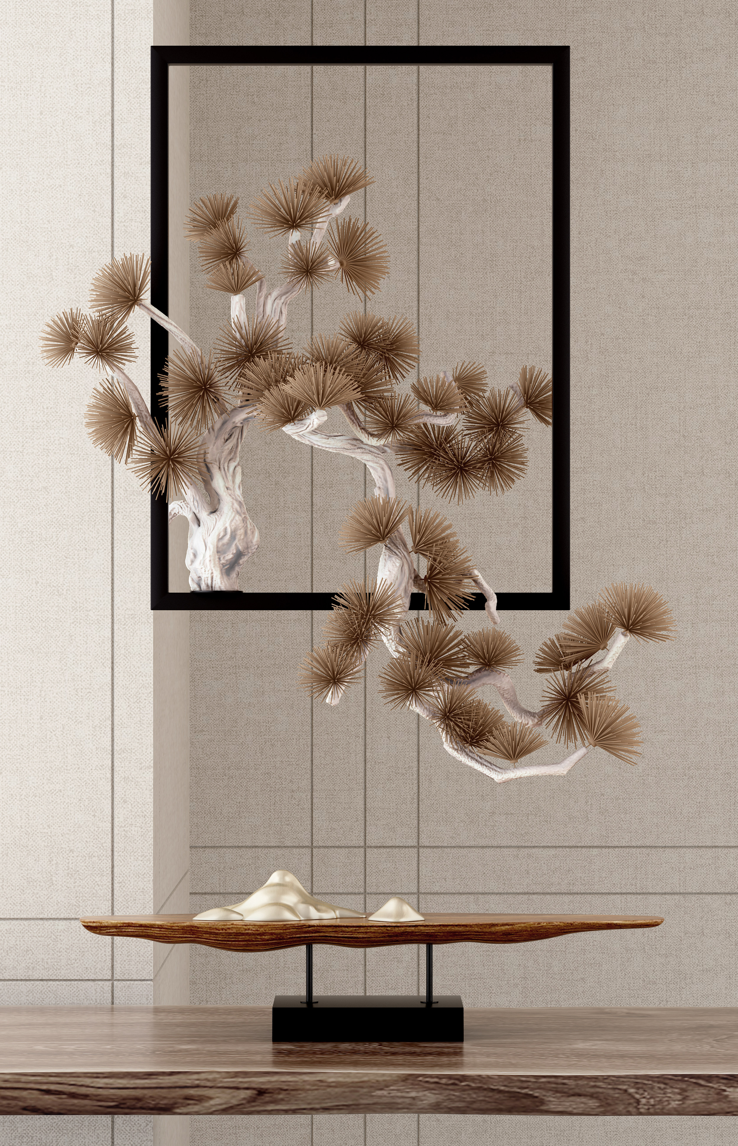 新中式松树吊饰,装饰品,木雕摆件3d模型下载