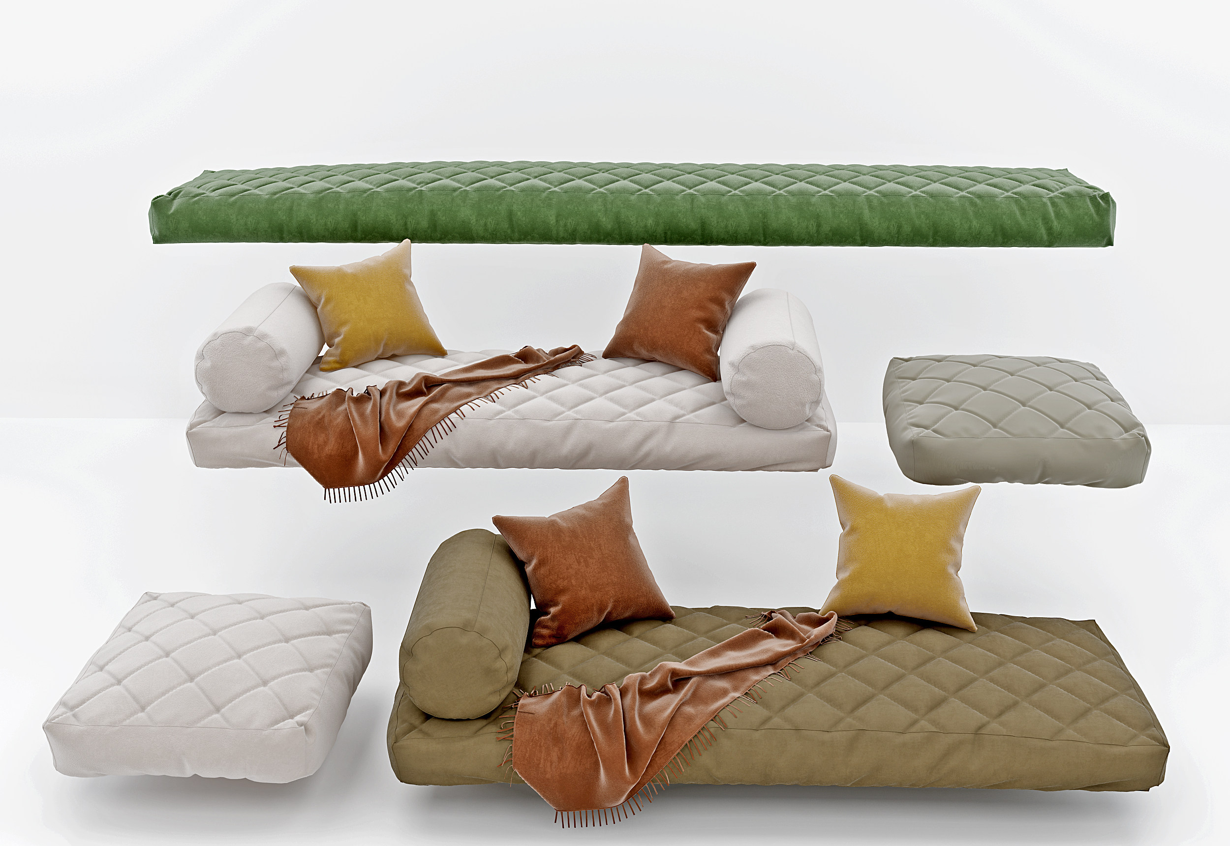 现代坐垫,沙发抱枕组合3d模型下载