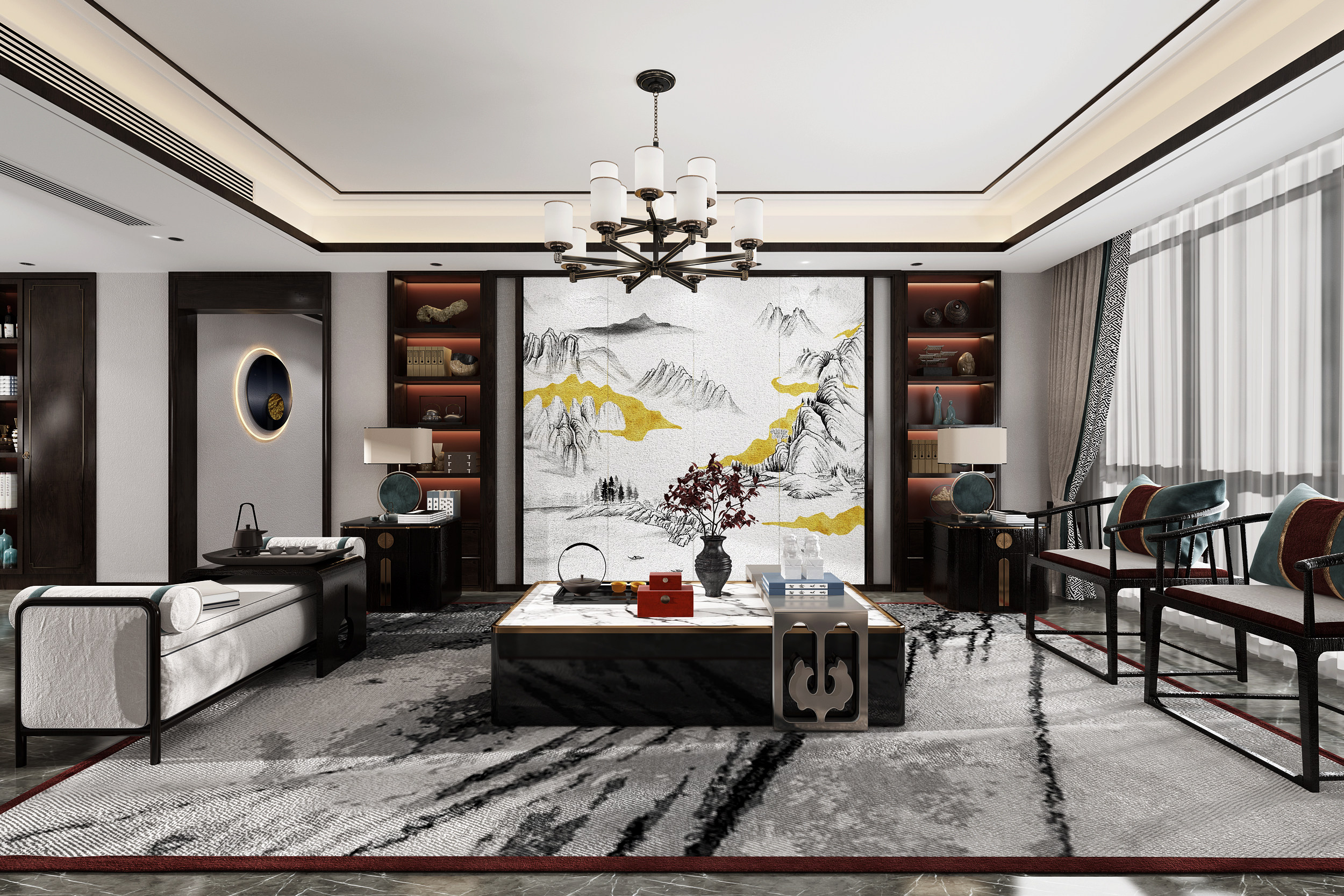 新中式客餐厅3d模型下载