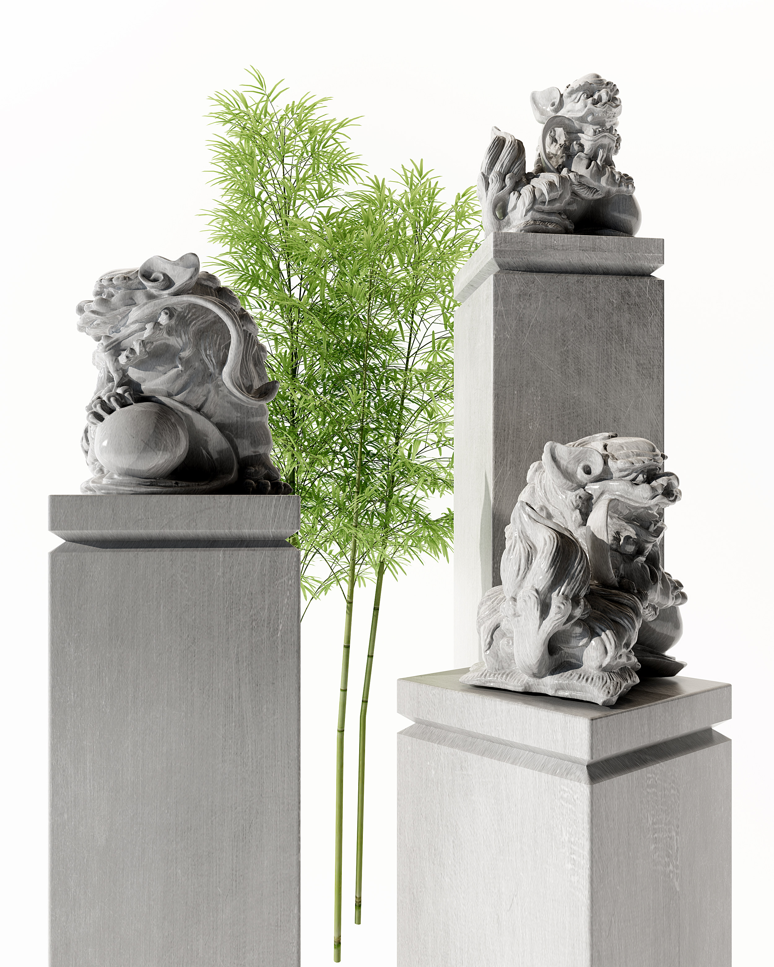 新中式石狮子雕塑3d模型下载