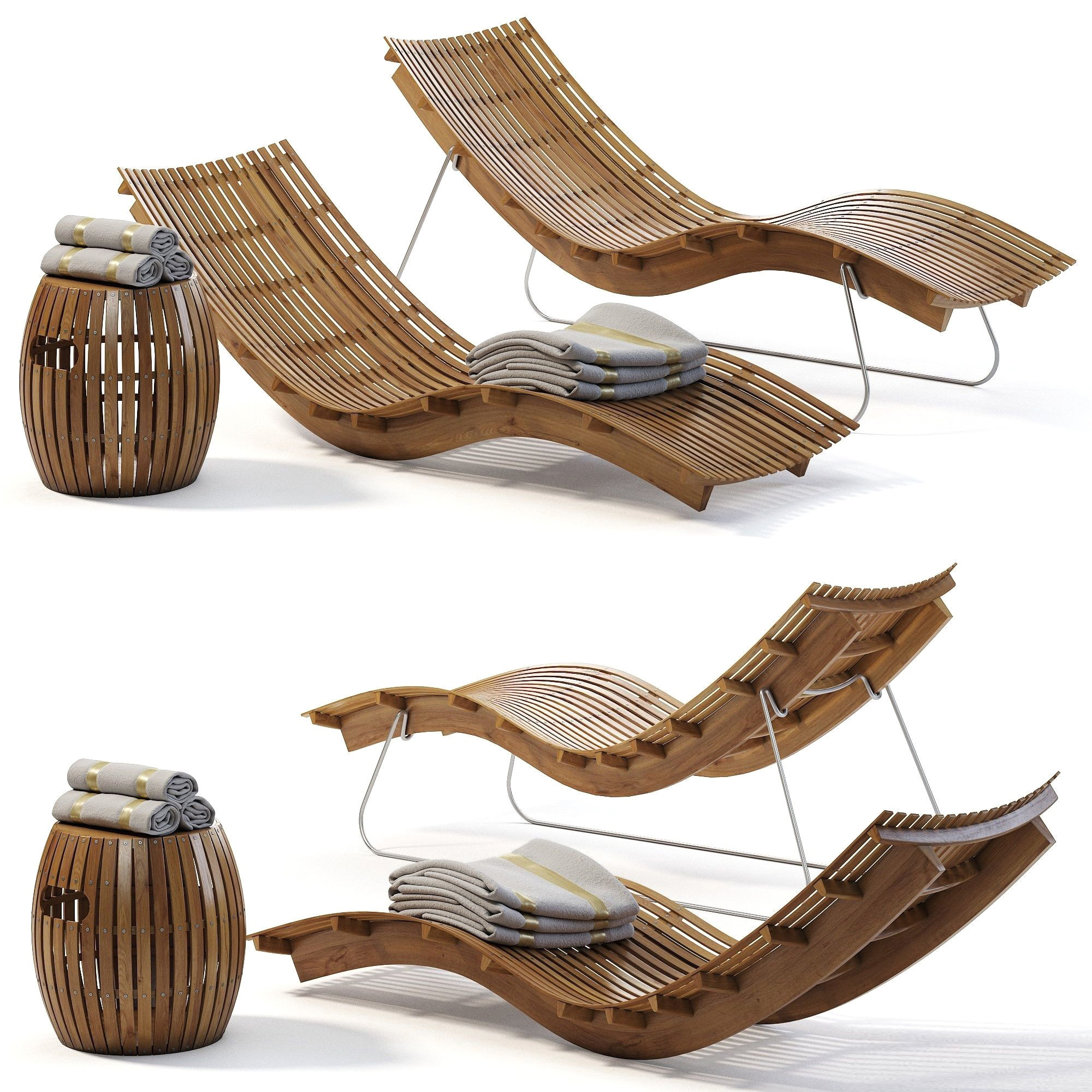 现代实木编织户外躺椅3d模型下载