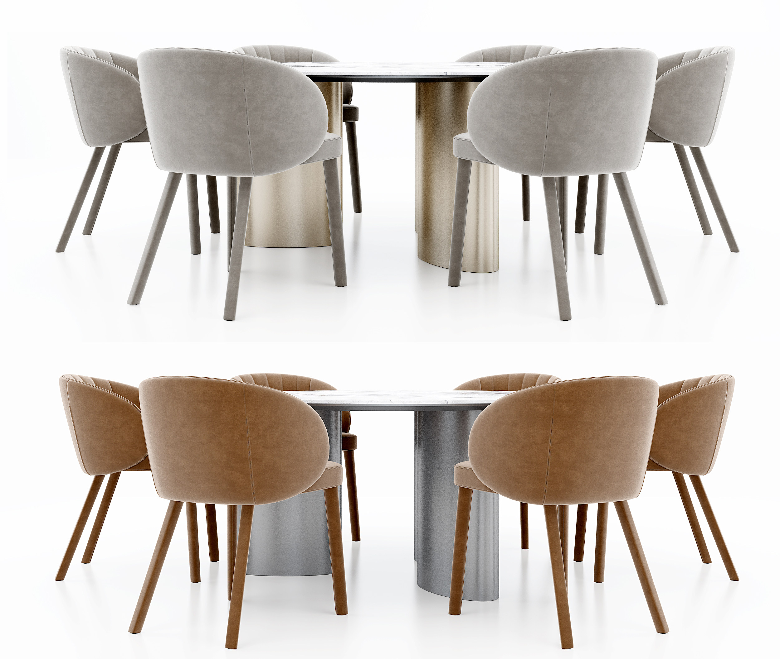 现代大理石圆形餐桌椅,餐桌椅组合3d模型下载