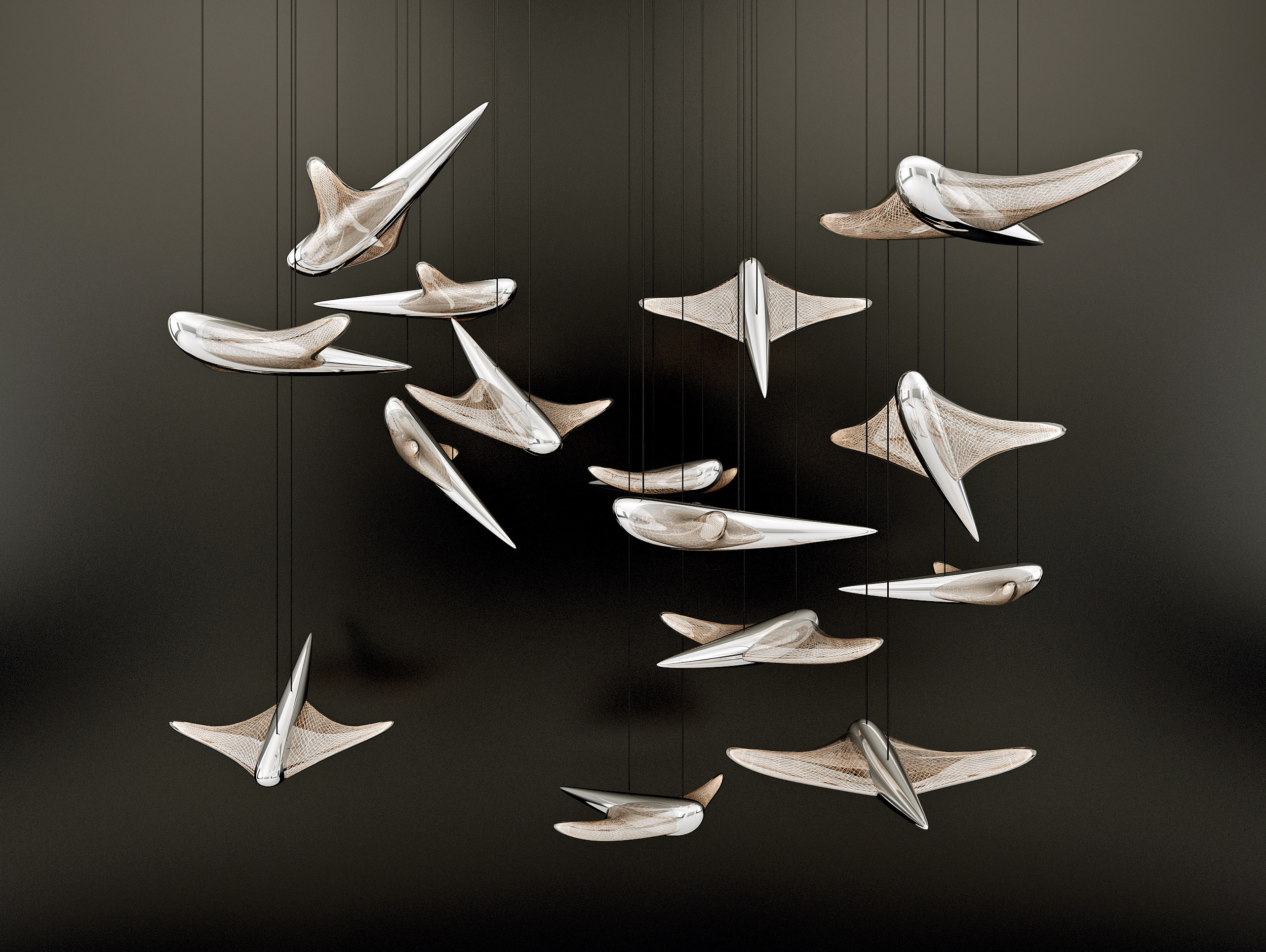 现代金属飞鸟装饰吊灯3d模型下载