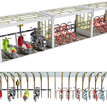现代自行车棚3d模型下载