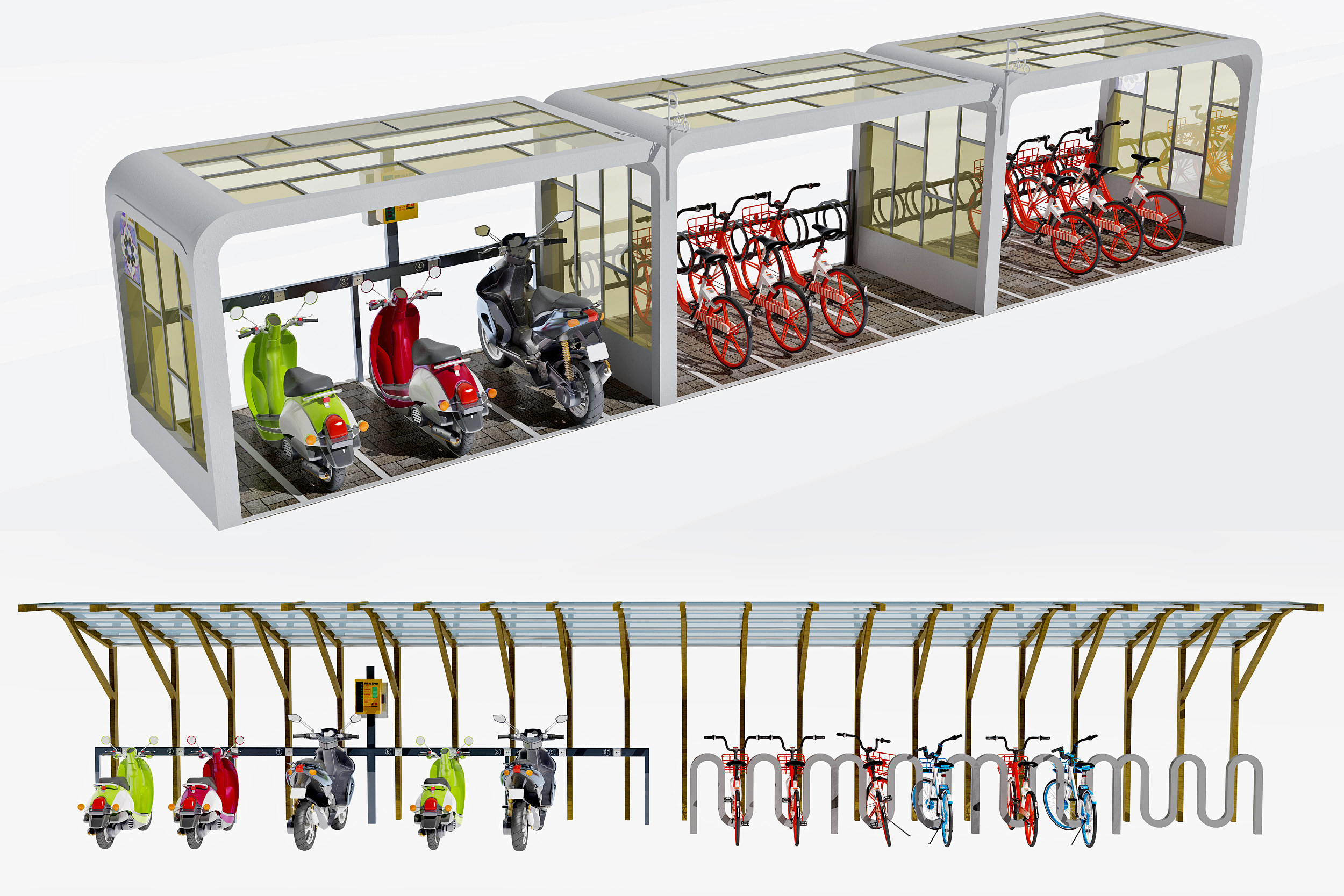 现代自行车棚3d模型下载