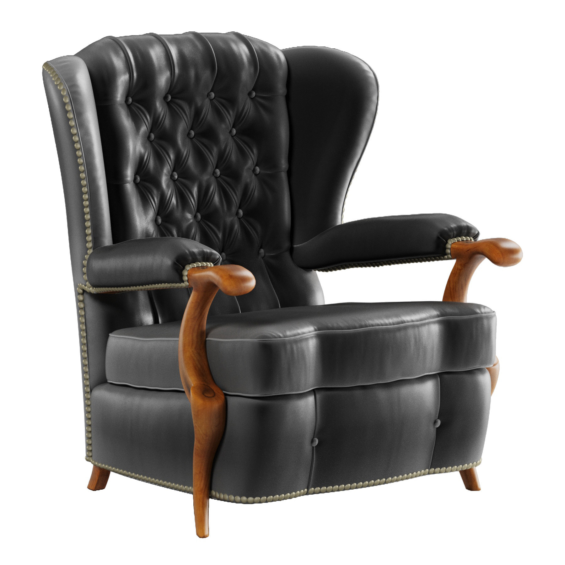 黑色皮革切斯特菲尔德俱乐部椅子3d模型下载