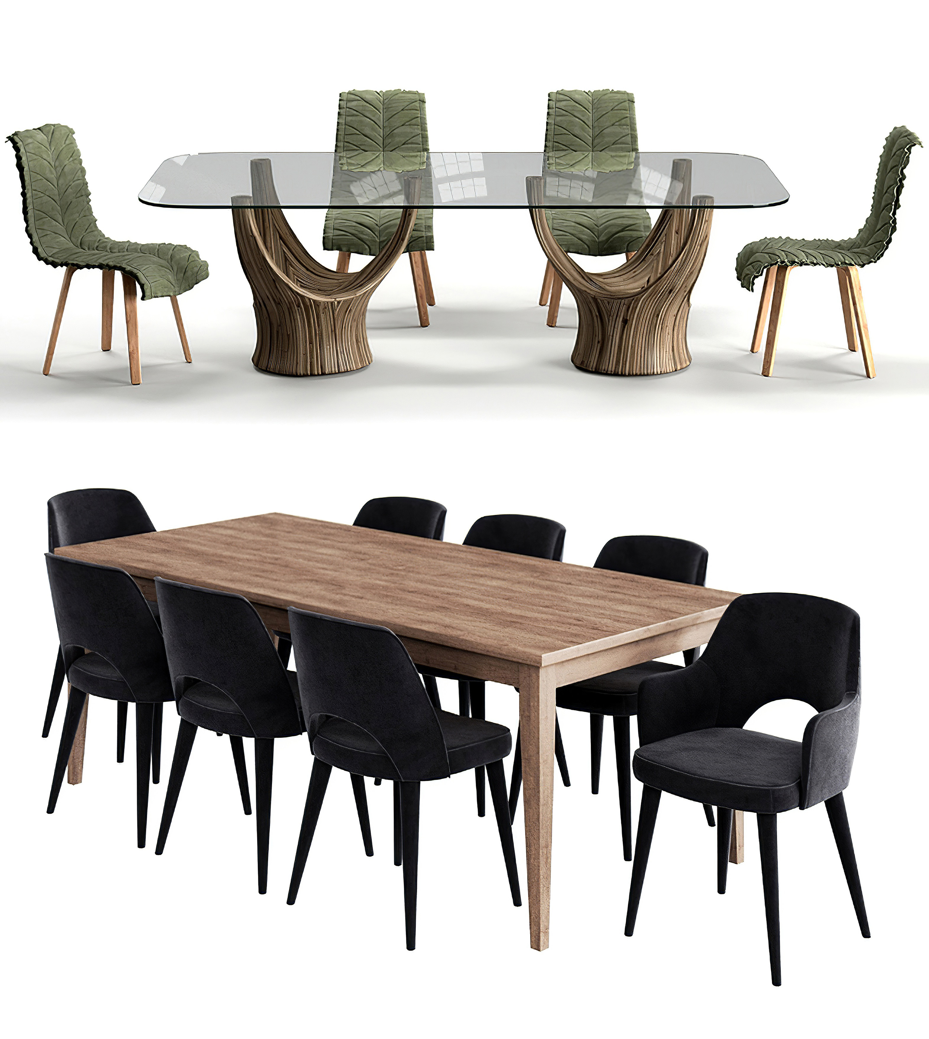 08现代餐桌椅组合,方形餐桌,布艺餐椅,树叶造型布艺餐椅3d模型下载