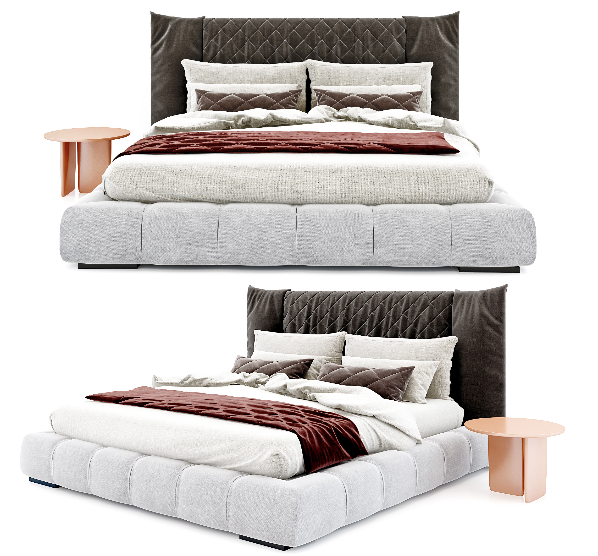 现代布艺双人床,床头柜组合3d模型下载
