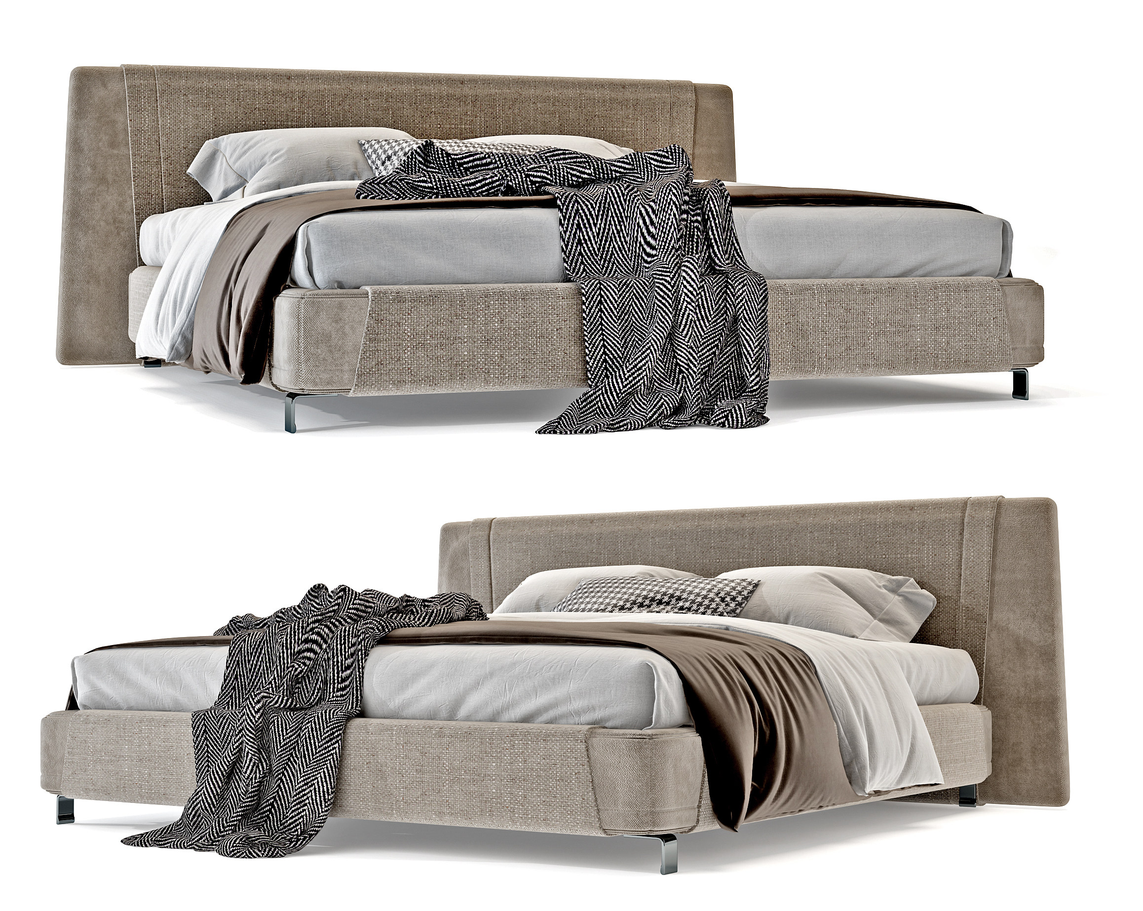 现代布艺双人床,床具3d模型下载