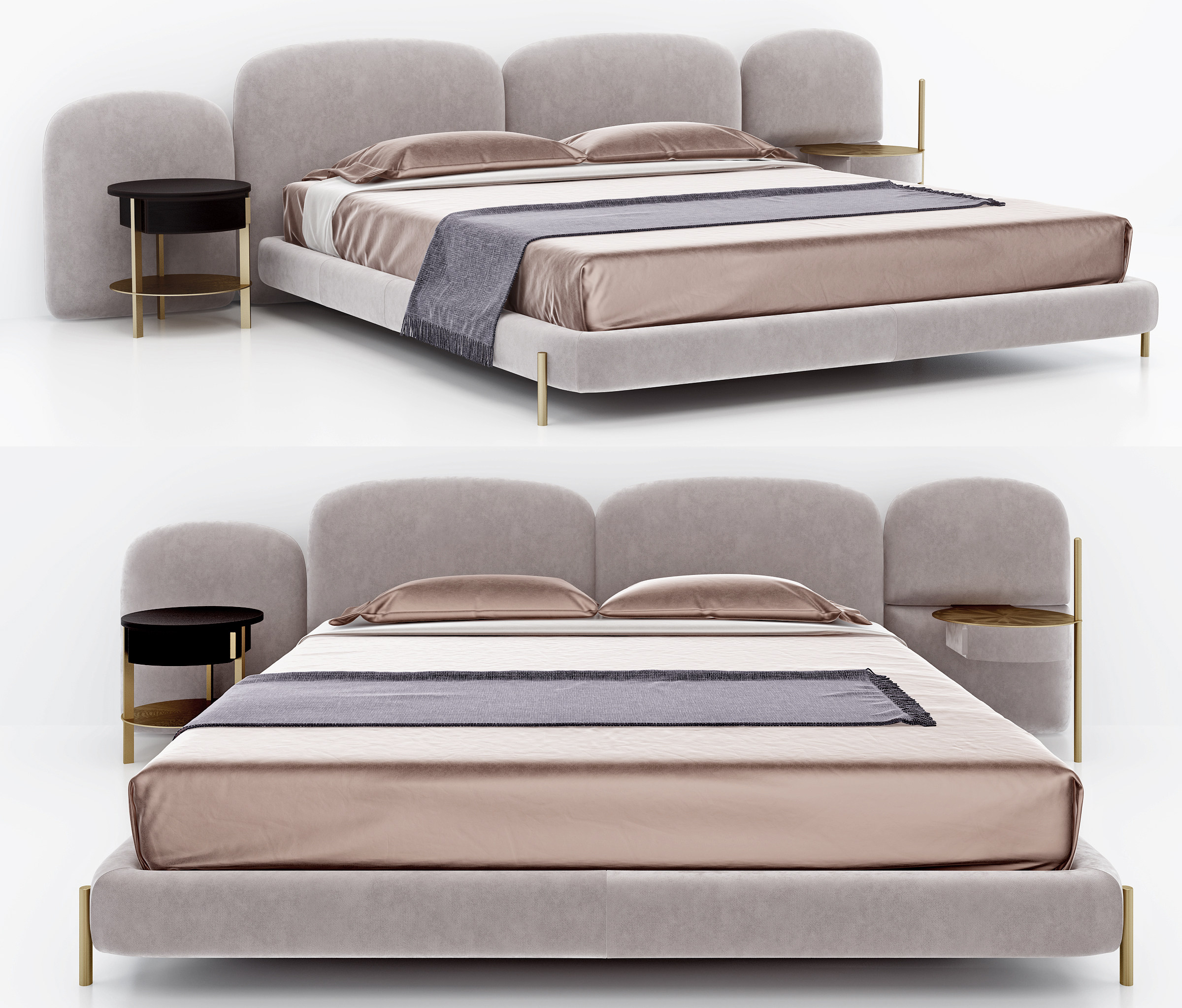 现代绒布双人床,床具组合3d模型下载