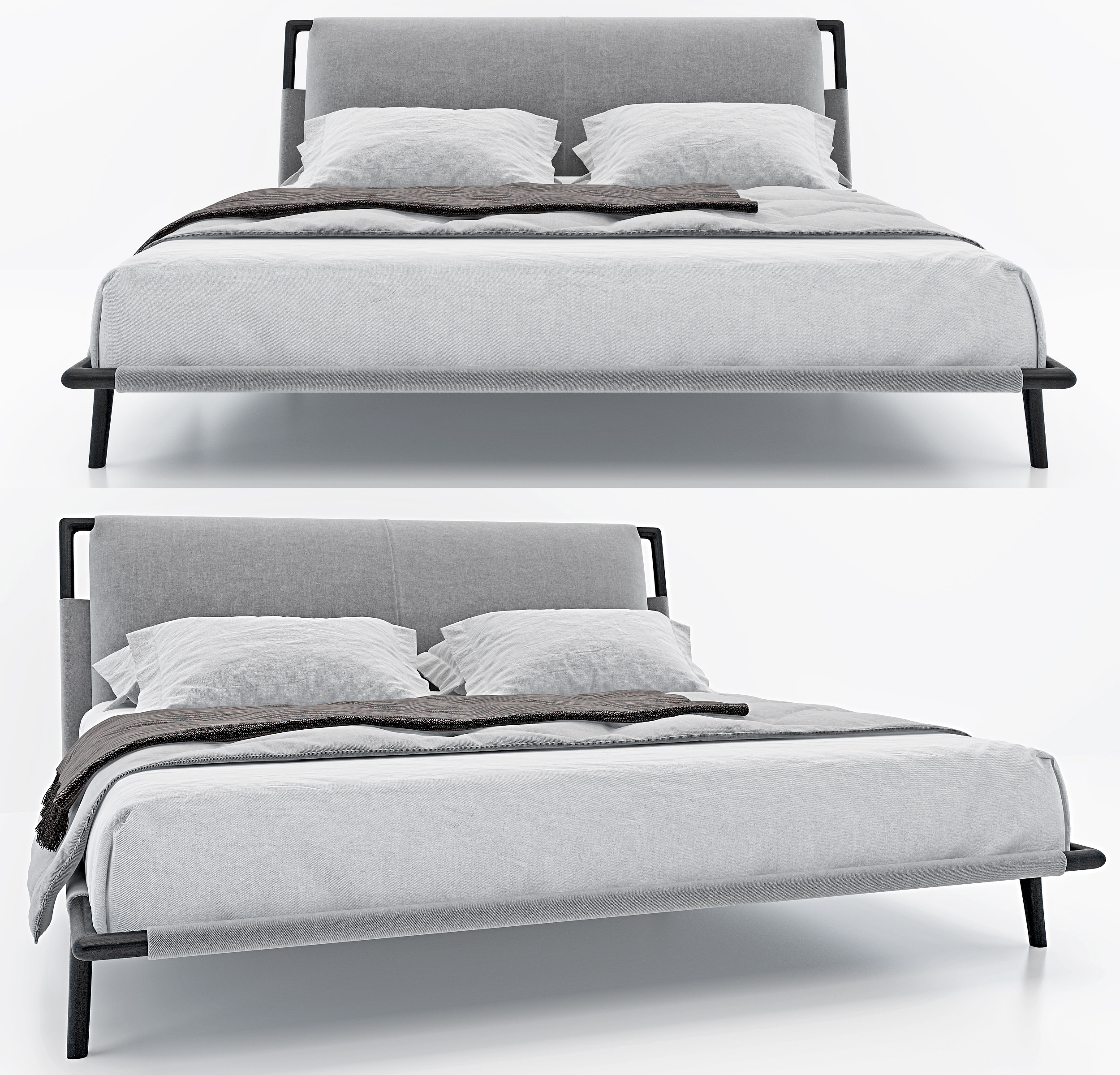 现代布艺双人床,床具,3d模型下载