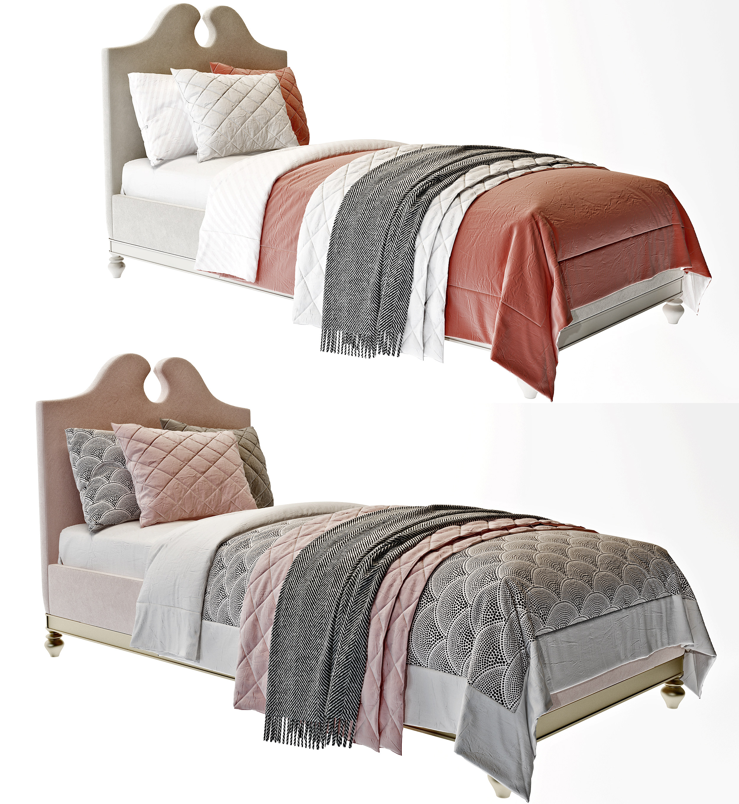现代布艺单人床,床具，儿童床,3d模型下载