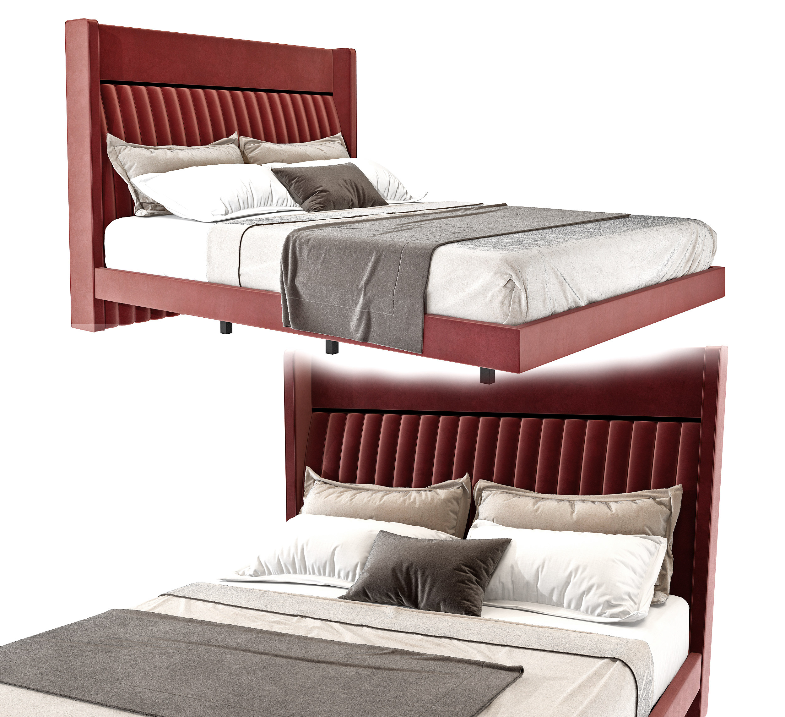 现代布艺双人床,床具组合3d模型下载