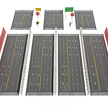 现代，马路，公路，道路,指示牌,车道,间隔栅栏3d模型下载