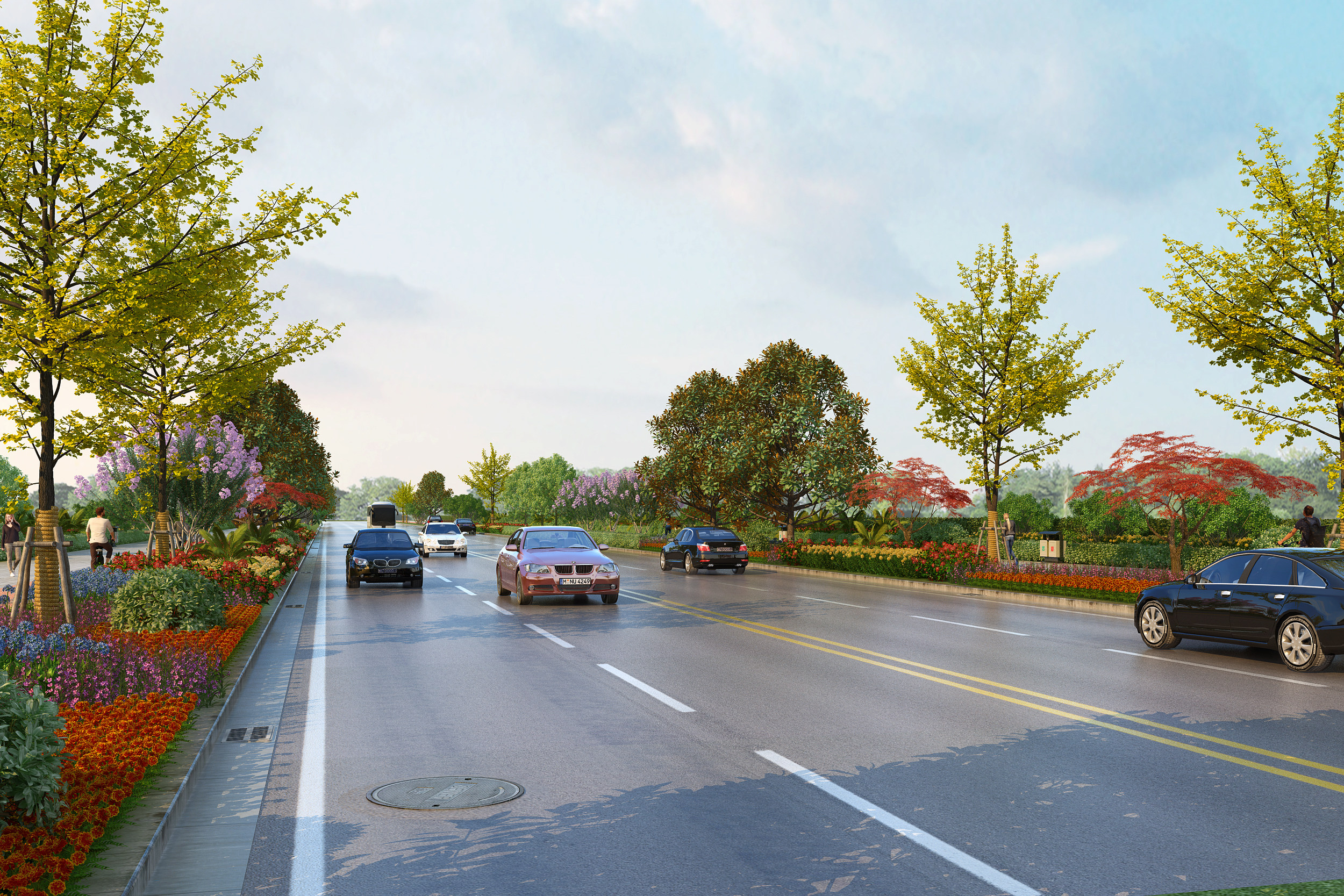 现代马路公路 ,汽车,树木3d模型下载