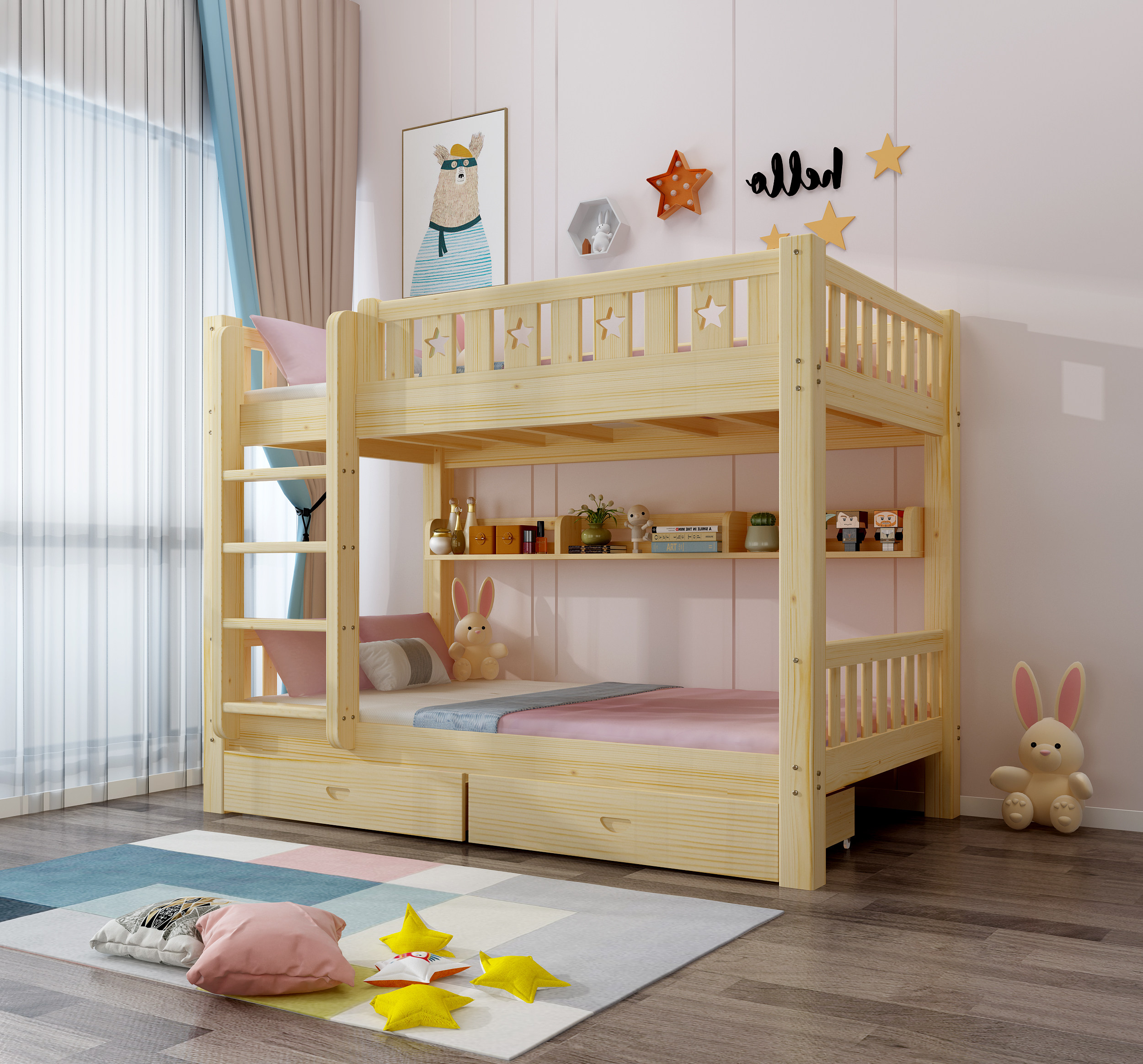 北欧儿童床,上下铺床3d模型下载