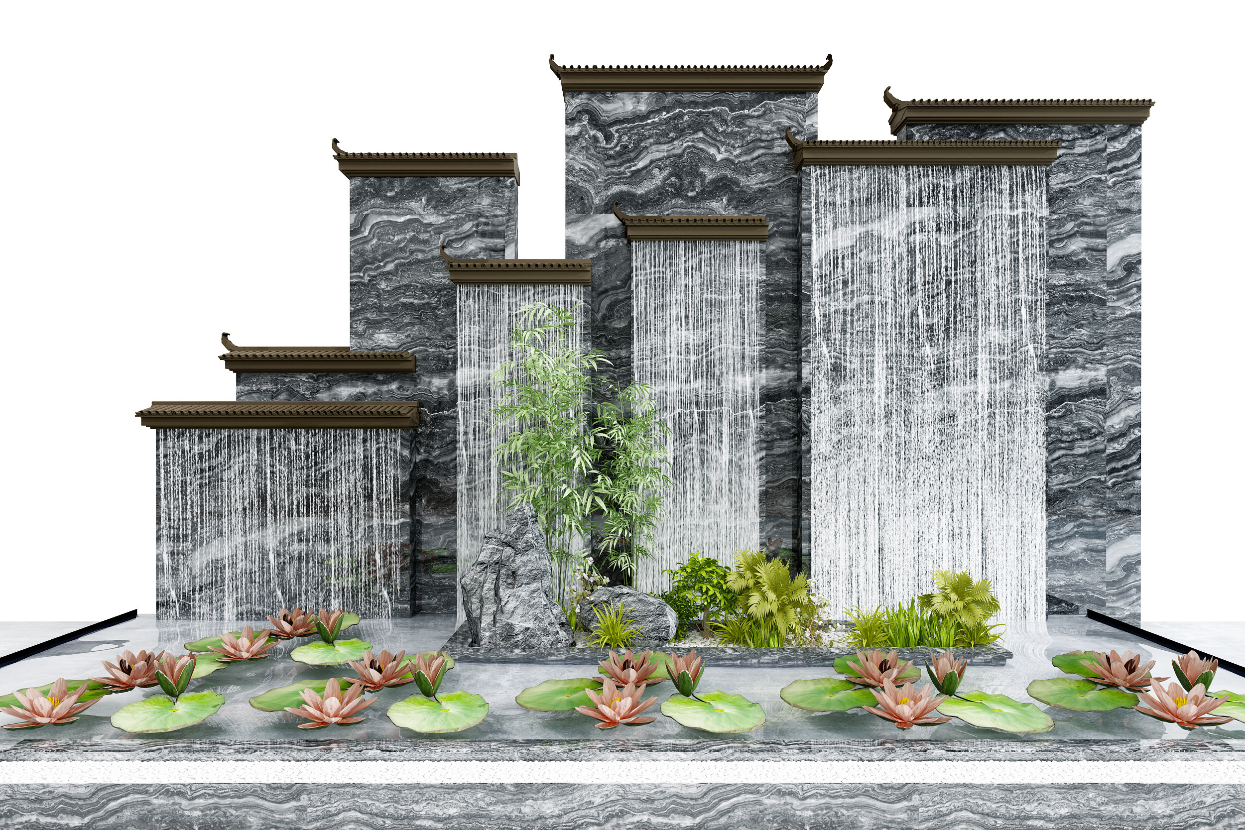新中式景观小品水景3d模型下载