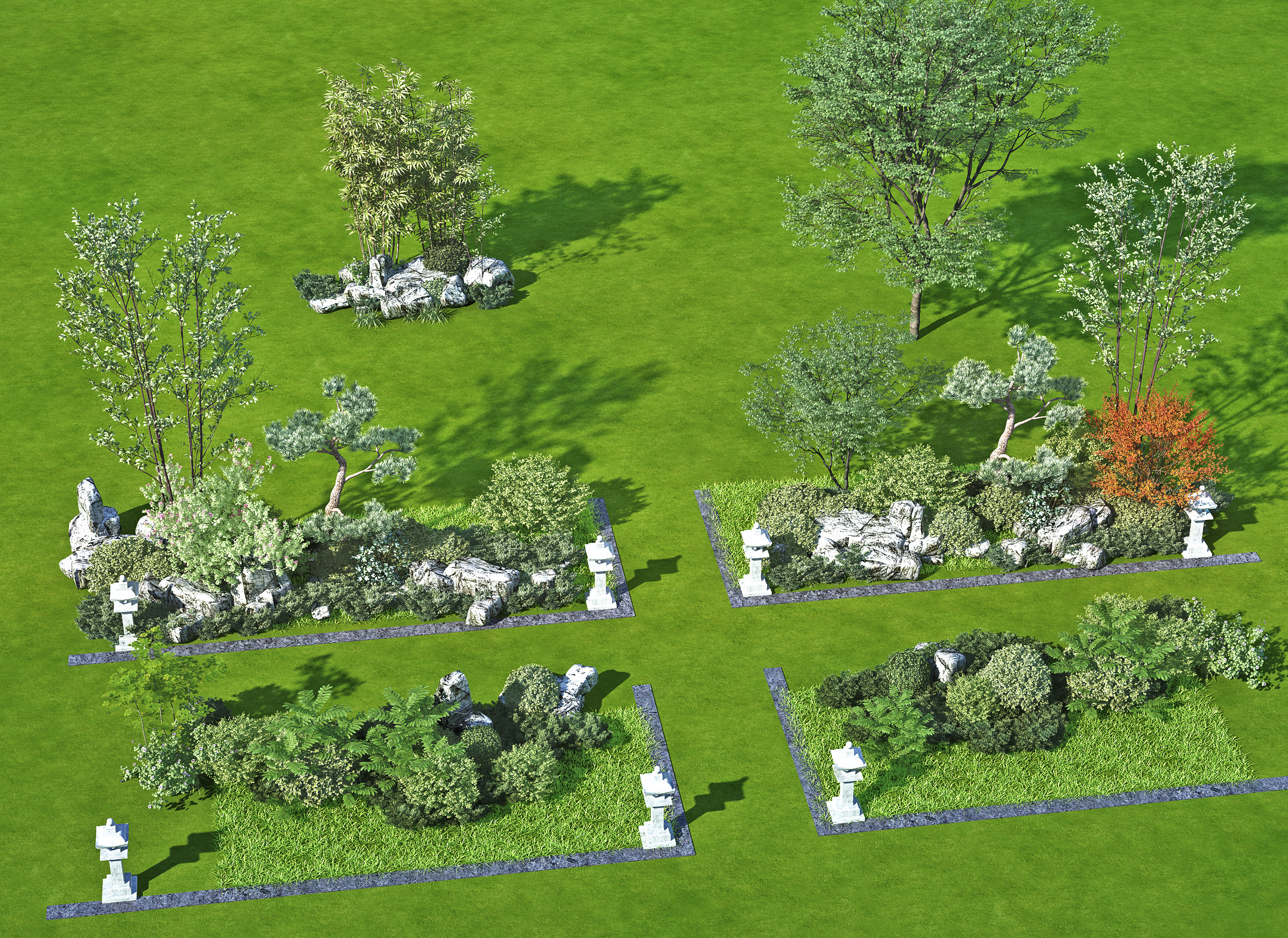 现代植物景观,户外景观小品树竹子3d模型下载
