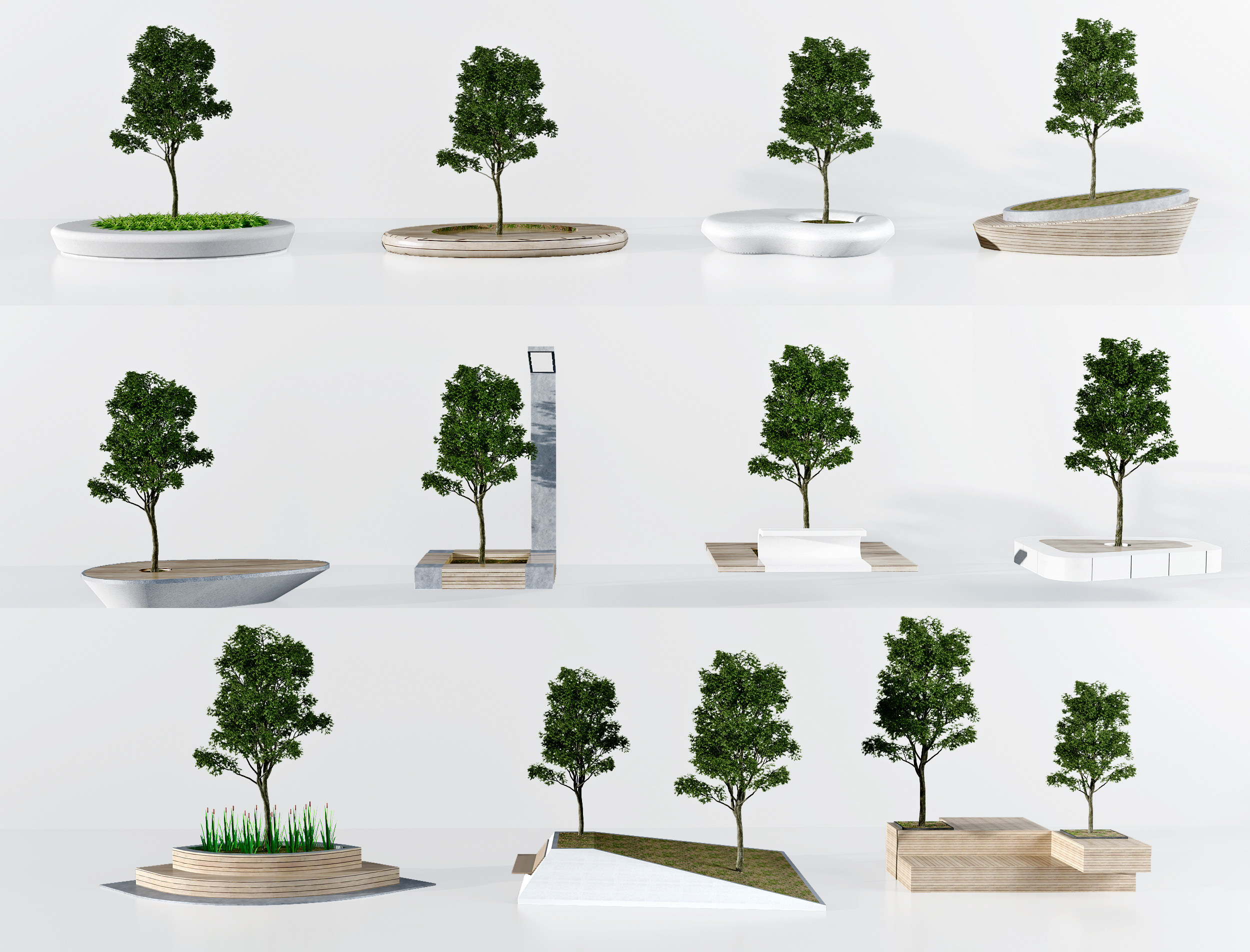 现代户外异形树池公共椅3d模型下载