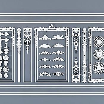 欧式法式雕花线条石膏线条，雕花灯盘,花线脚花3d模型下载