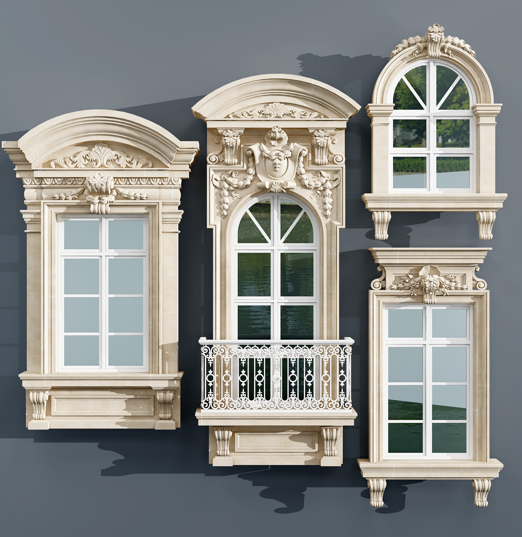 欧式法式古典雕花窗户3d模型下载