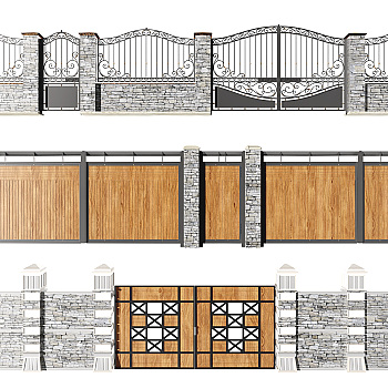 欧式铁艺围墙,院墙大门,,3d模型下载