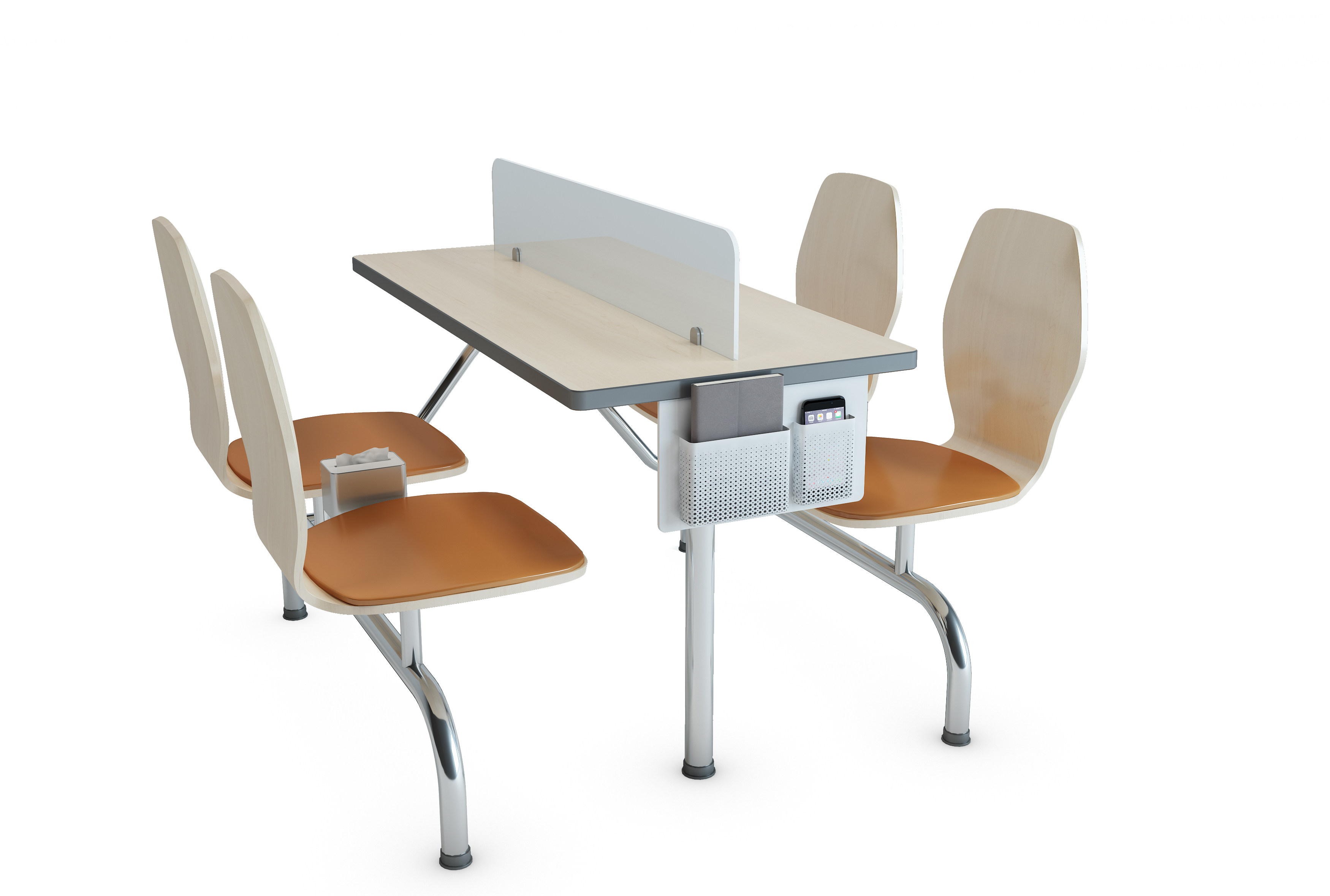 现代员工餐厅餐桌椅，连体四人位餐桌椅 (1)3d模型下载