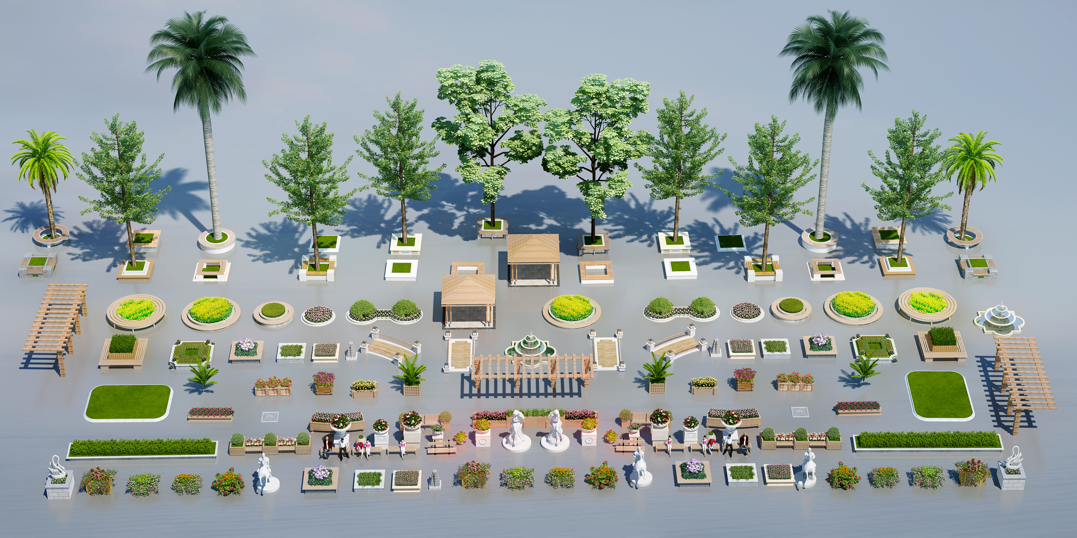现代欧式户外景观小品组合,植物景观小品3d模型下载