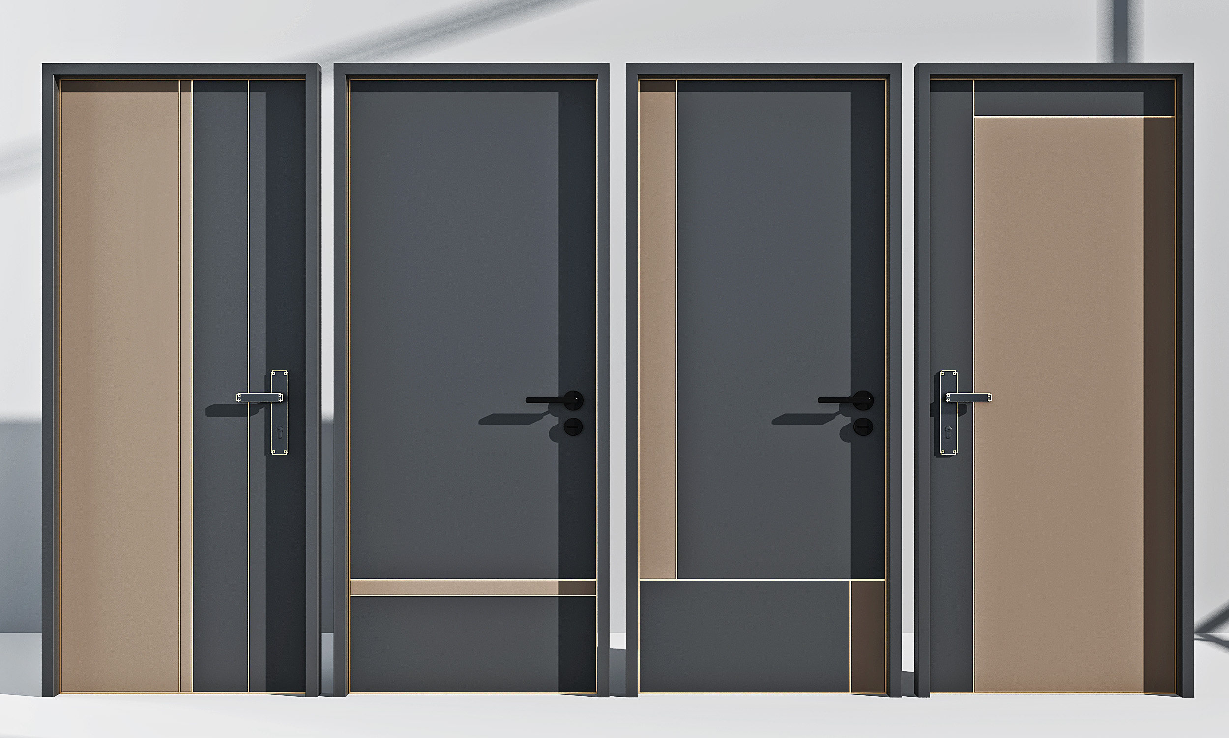 现代轻奢实木烤漆门,单开门,门组合3d模型下载