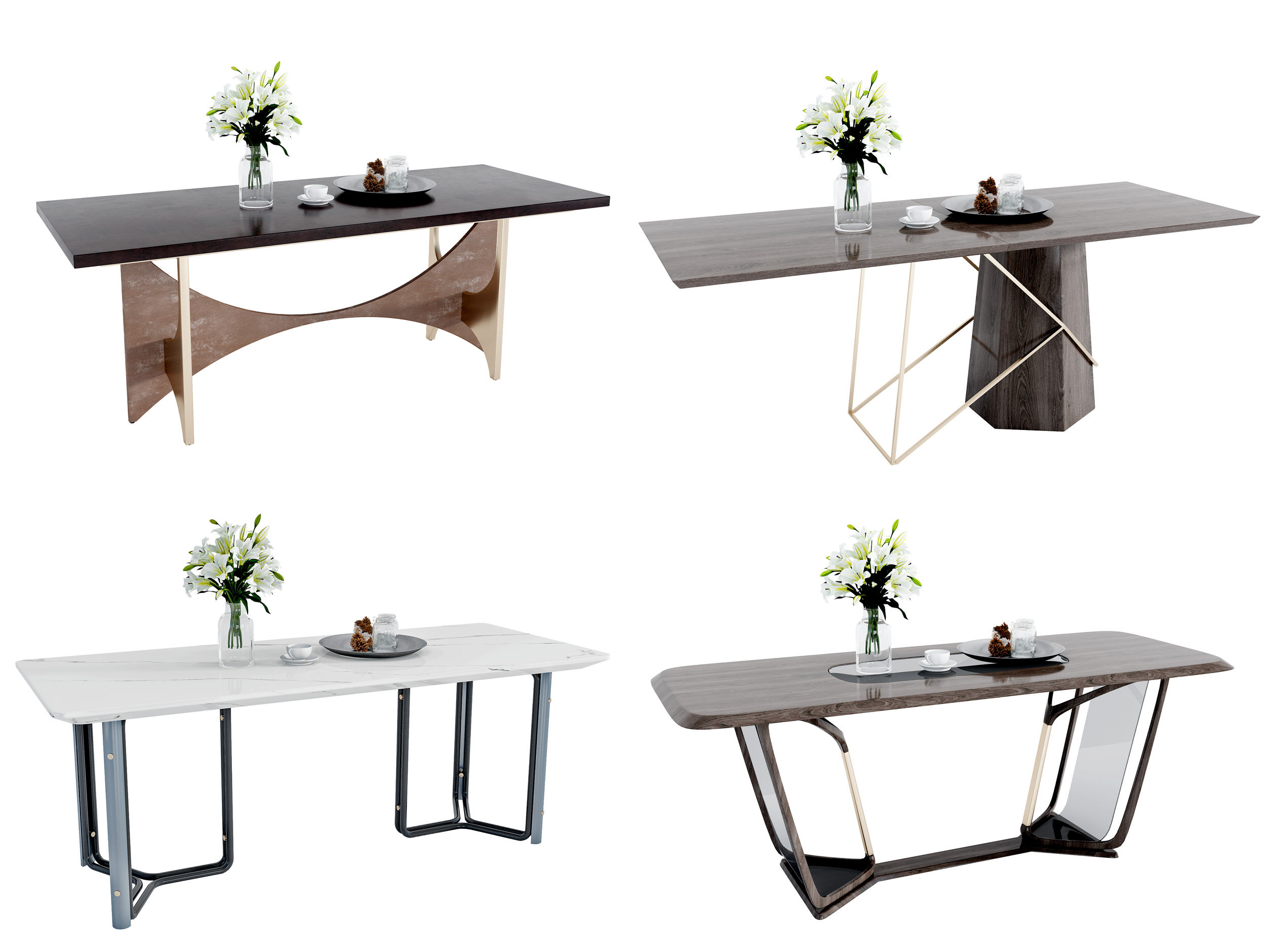 现代长餐桌组合3d模型下载