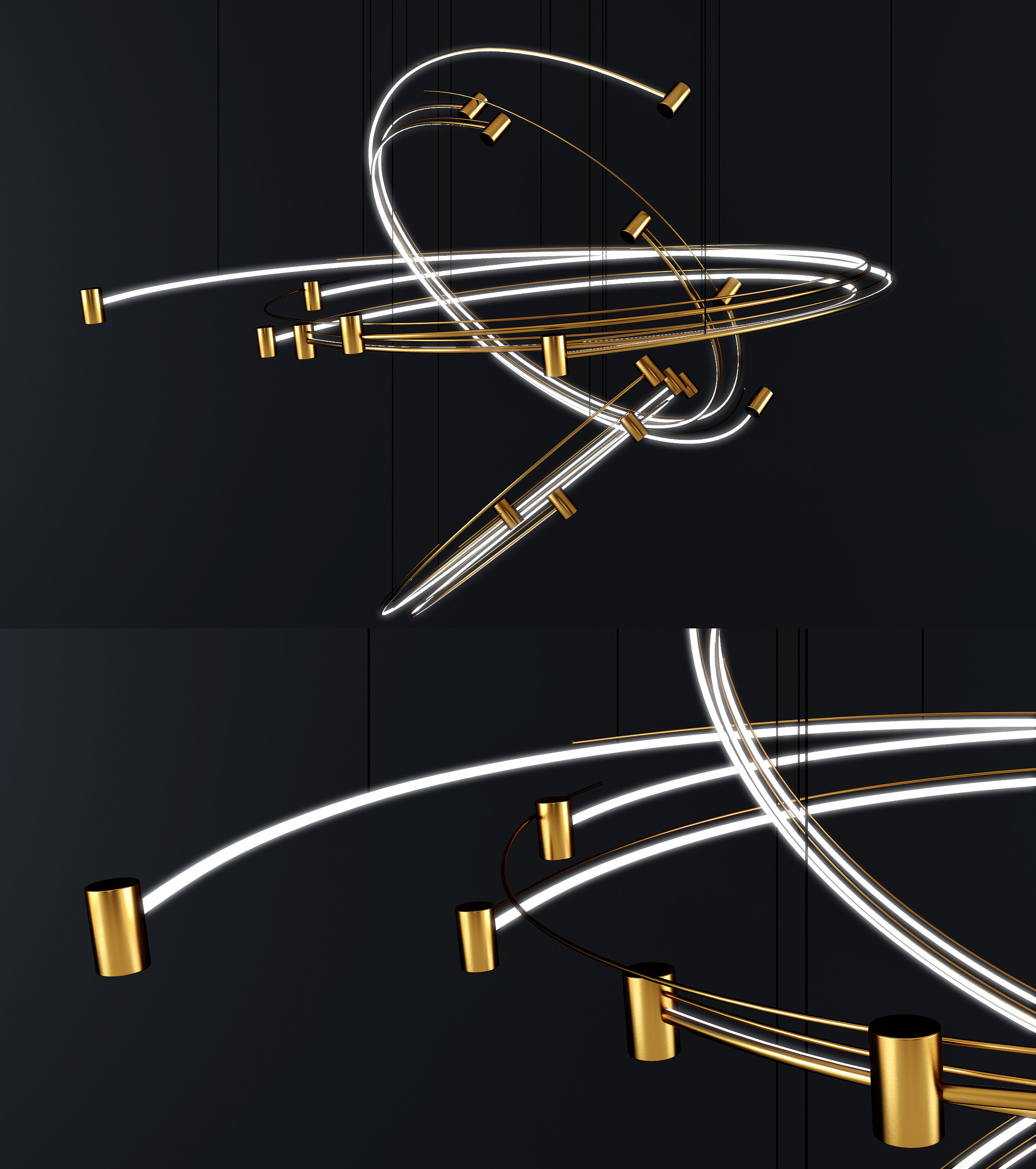 现代金属艺术吊灯3d模型下载