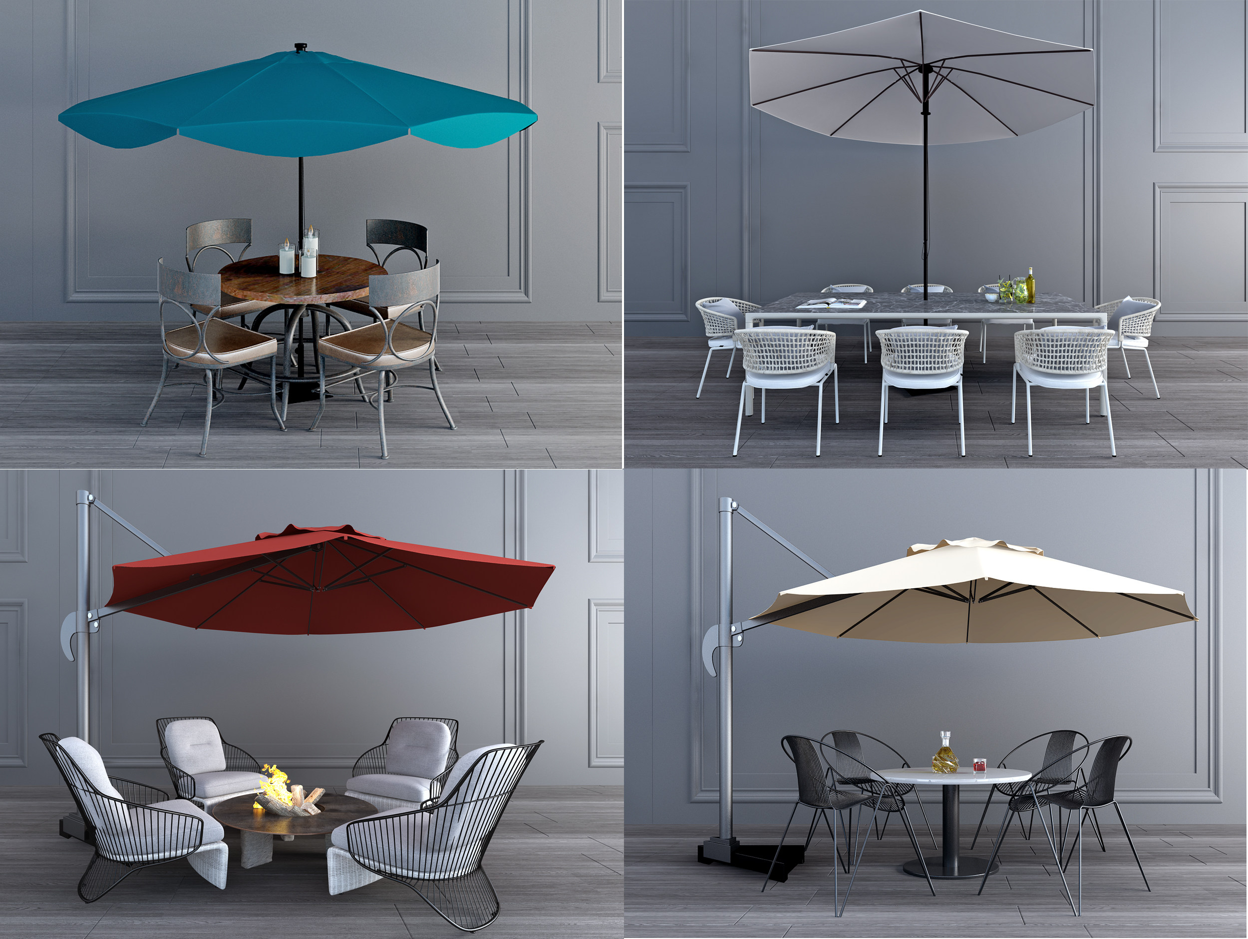 现代休闲桌椅组合_户外遮阳伞3d模型下载