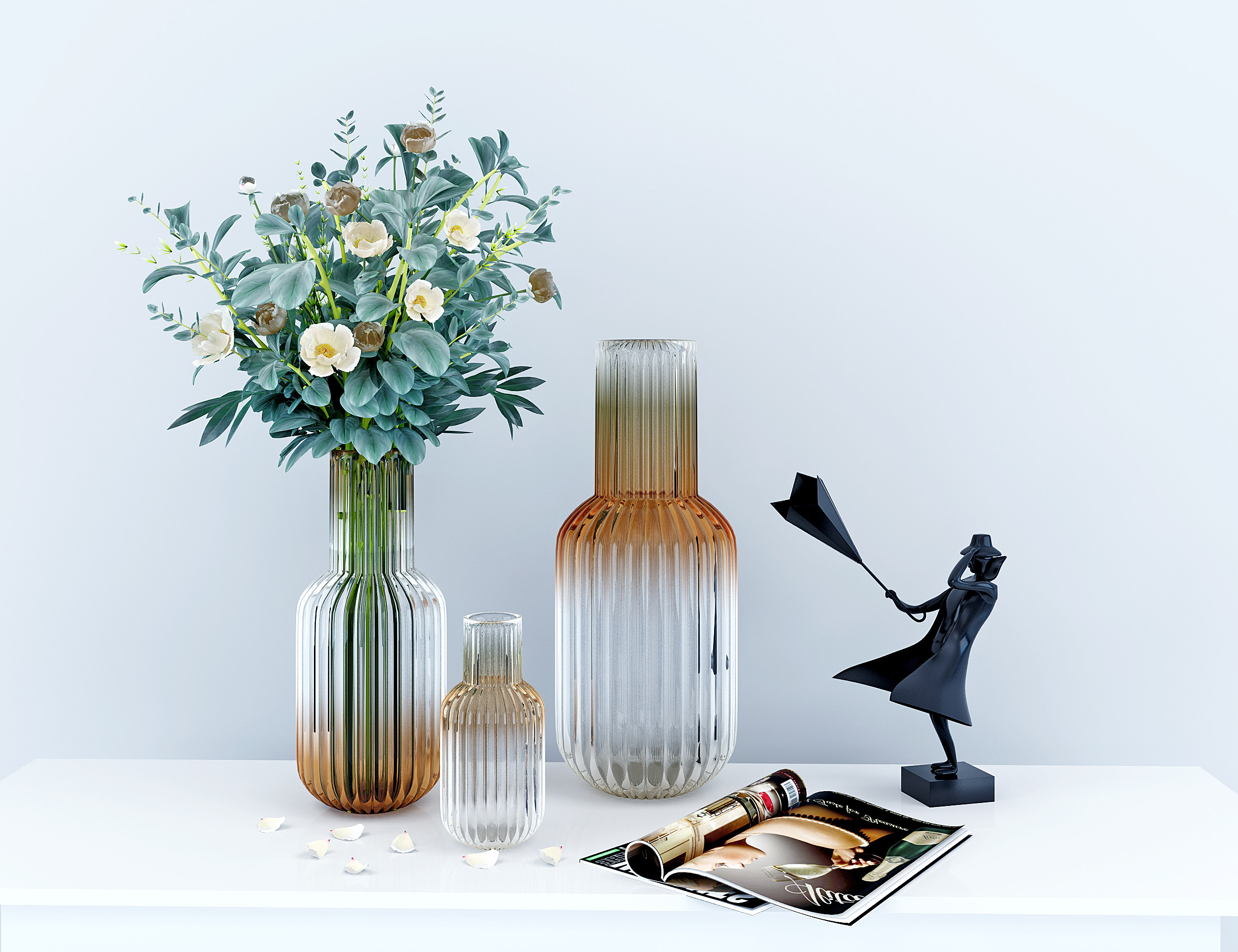 北欧轻奢玻璃花瓶饰品摆设品 3d模型下载