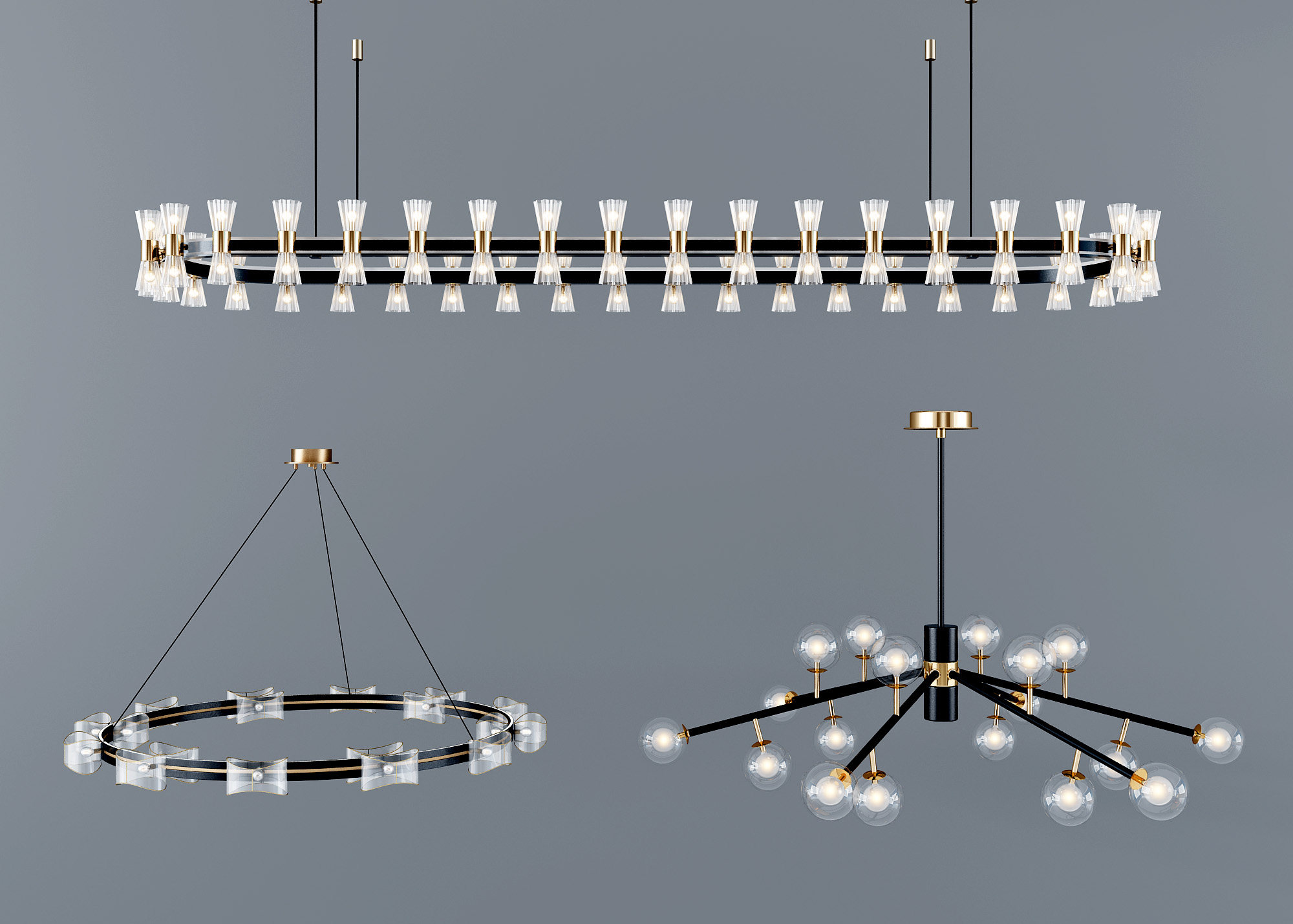 现代金属玻璃吊灯组合3d模型下载