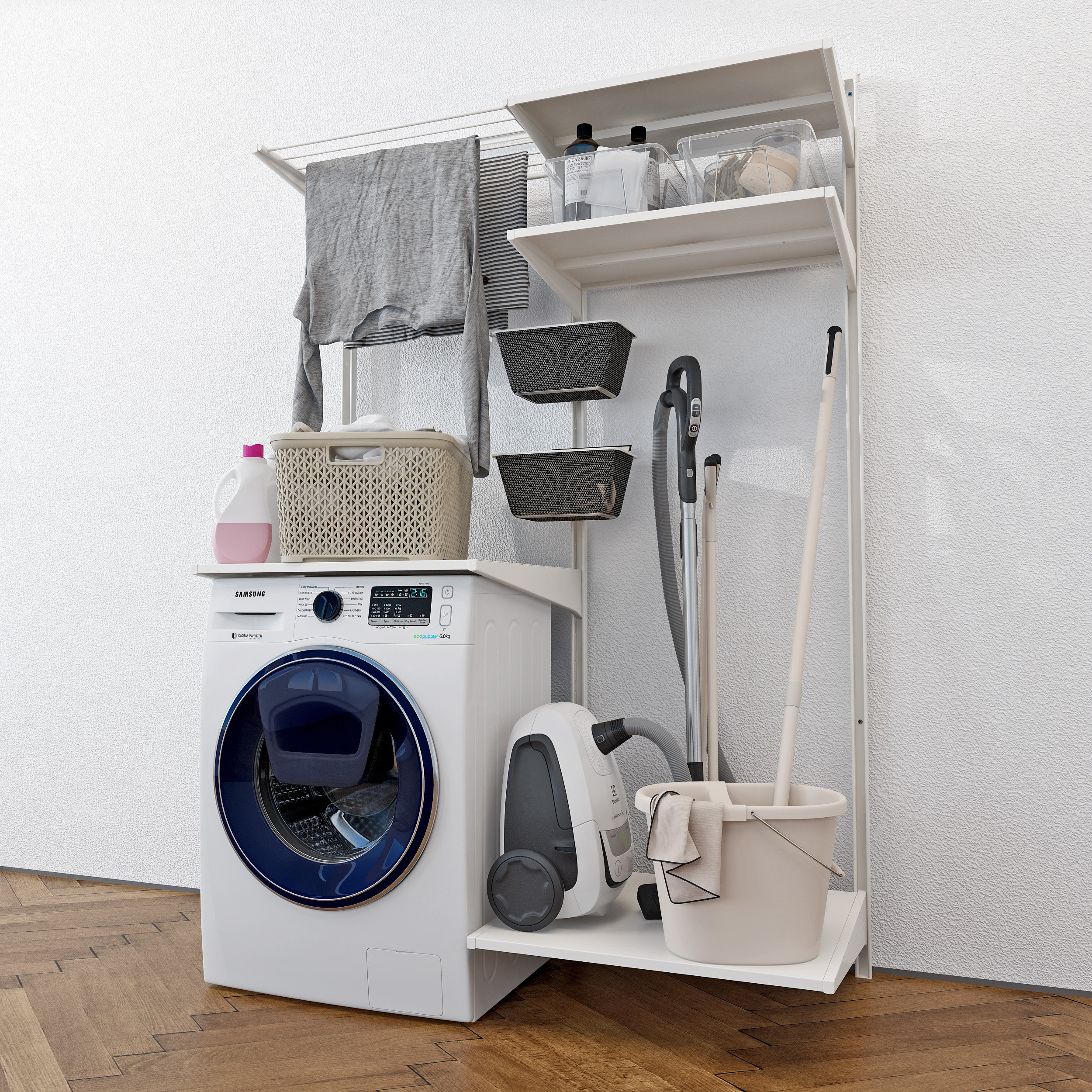 现代阳台洗衣机日用品摆件组合3d模型下载