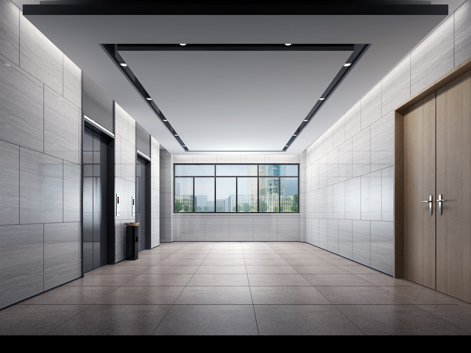 现代电梯厅3d模型下载