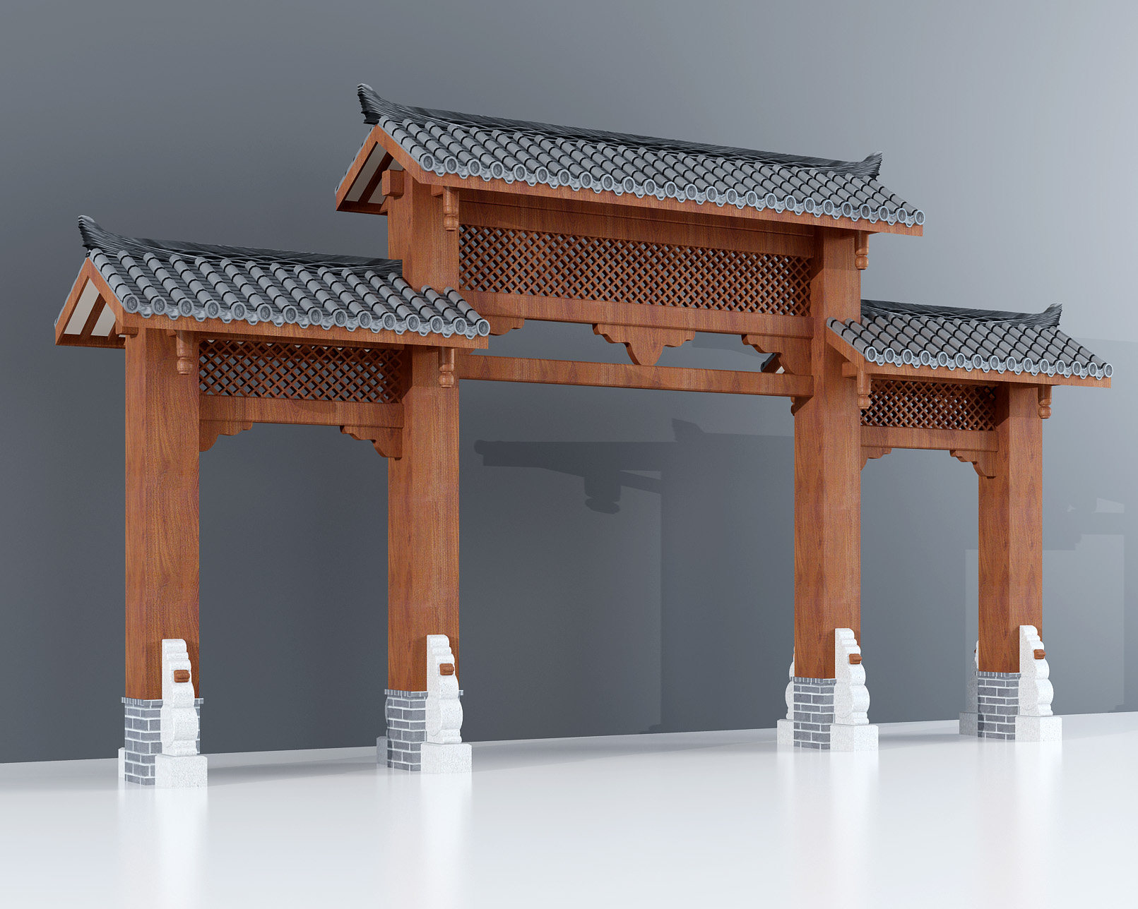 中式木质牌楼牌坊,中式户外建筑门头3d模型下载