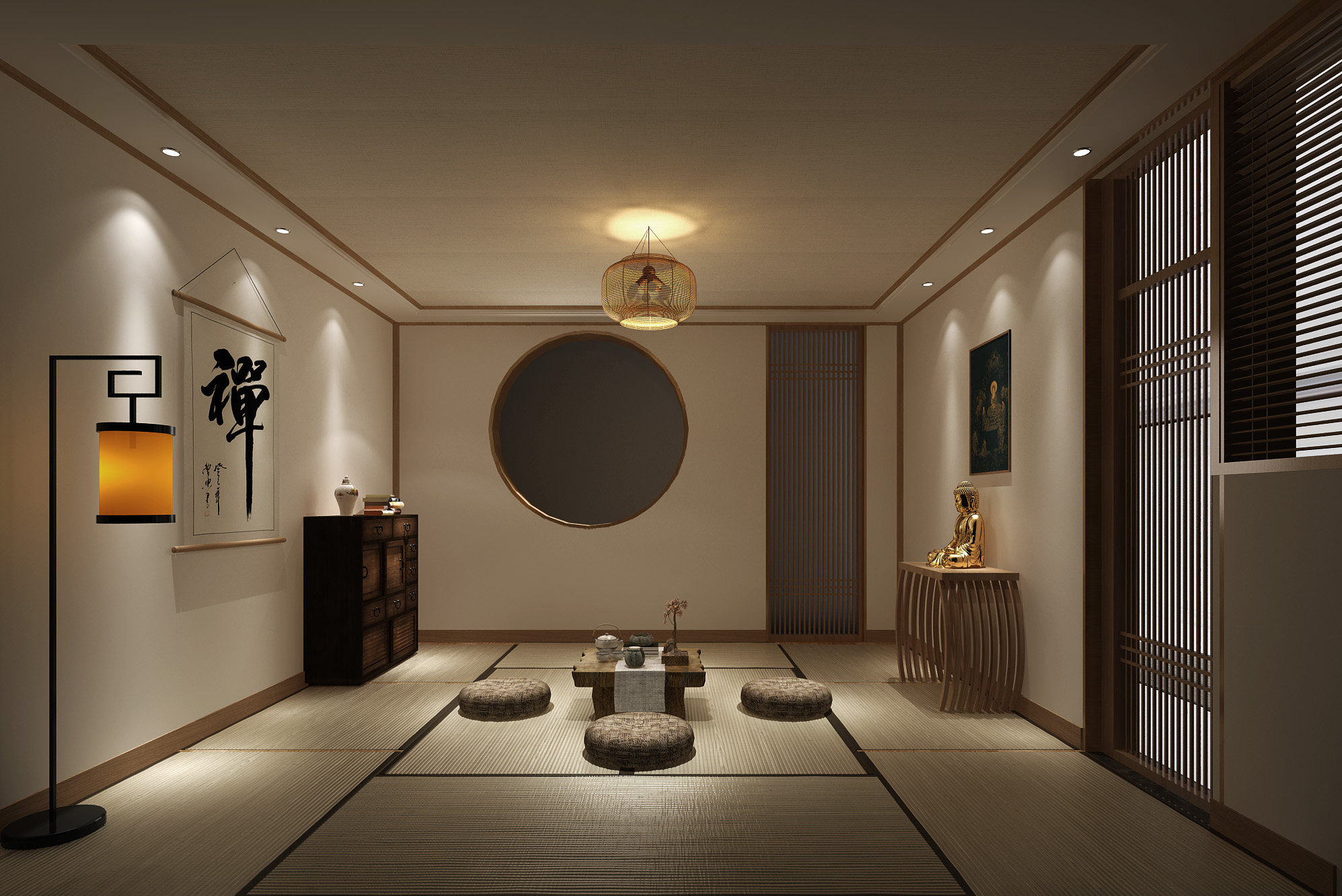 新中式茶室佛堂3d模型下载