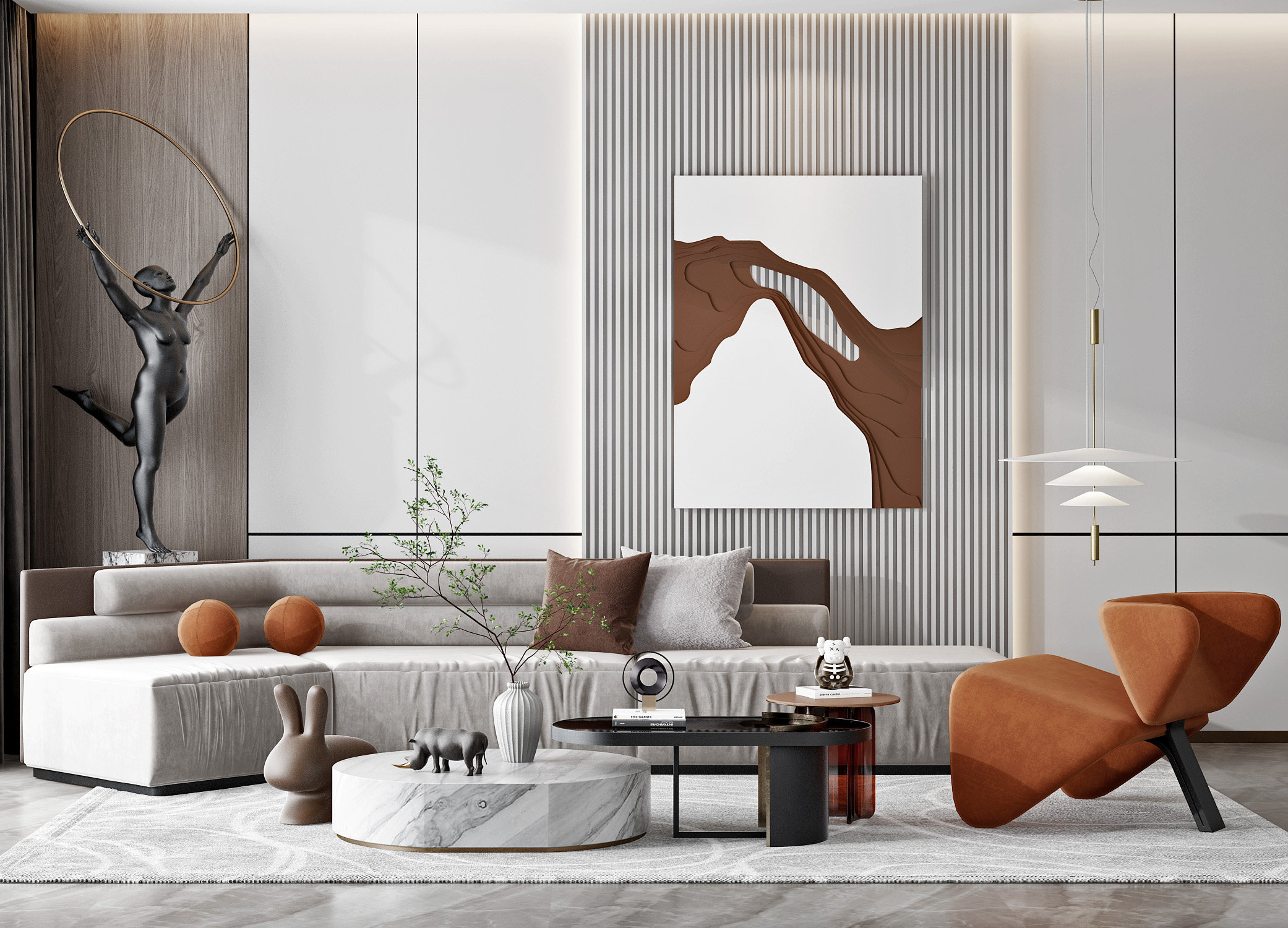 现代客厅,弧形沙发茶几组合3d模型下载