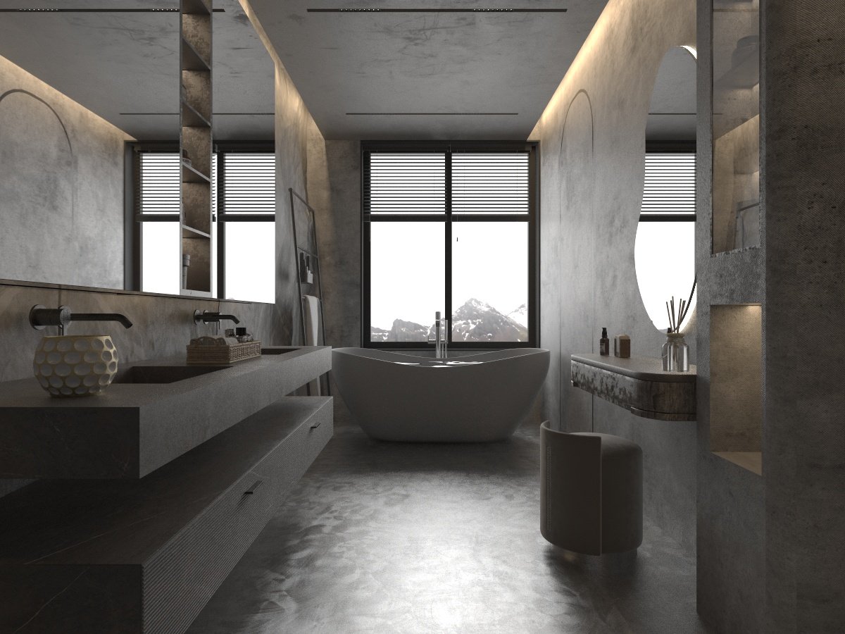 现代侘寂浴室卫生间3d模型下载