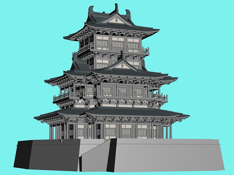 中式古建楼阁，宝塔3d模型下载