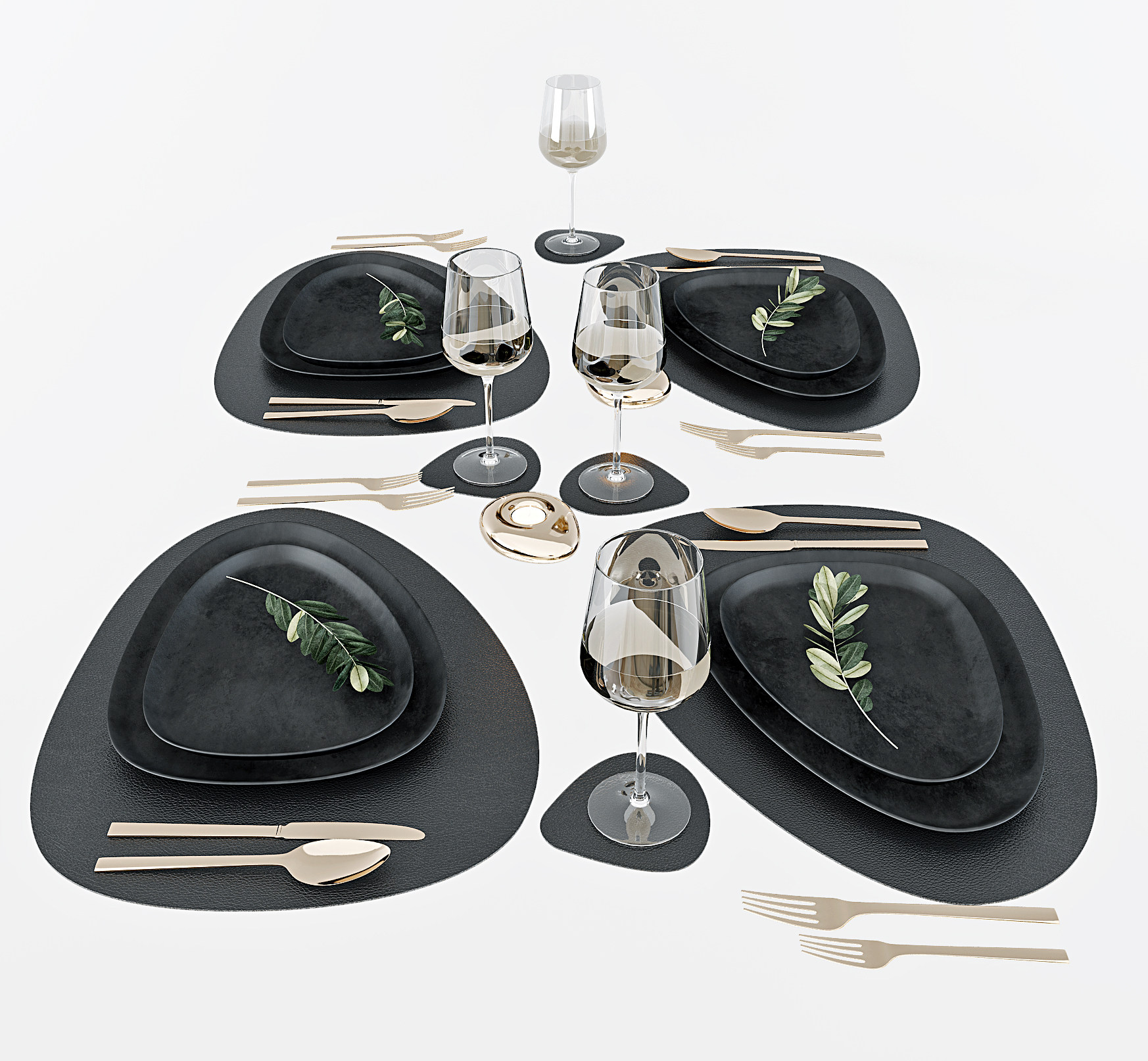 现代餐具组合,餐盘,高脚杯3d模型下载