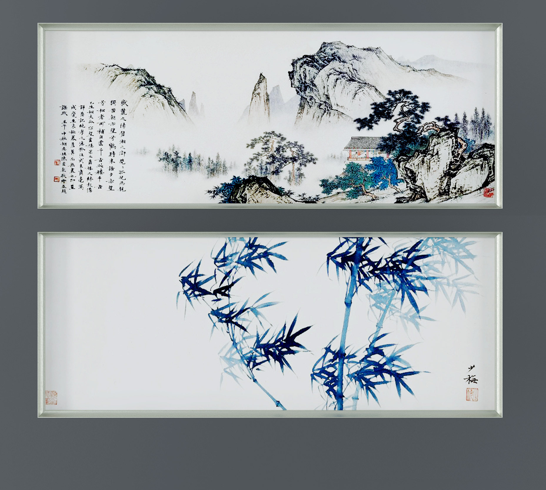 中式风景字画 ,3d模型下载