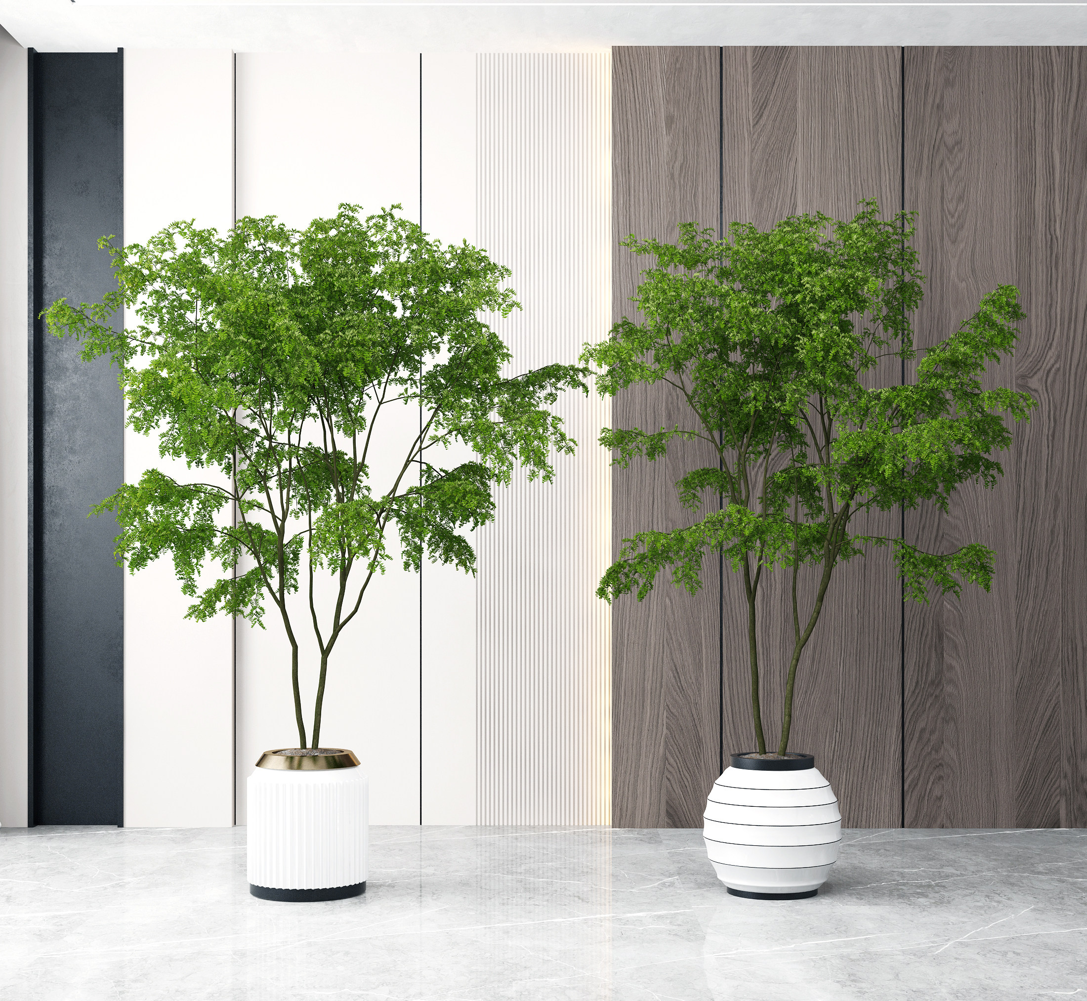 现代绿植盆栽,盆景植物组合3d模型下载
