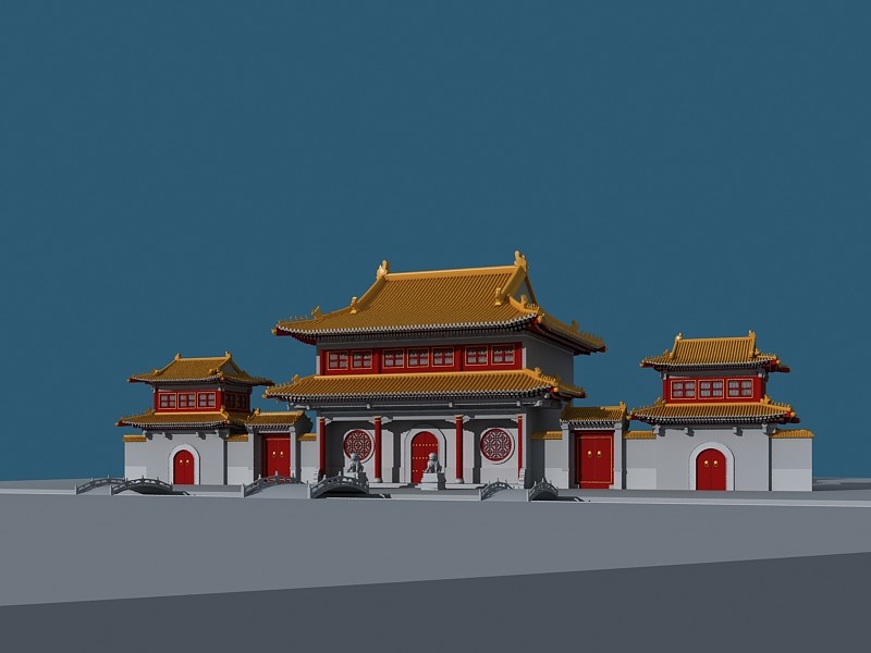 02中式古建，寺庙大门3d模型下载