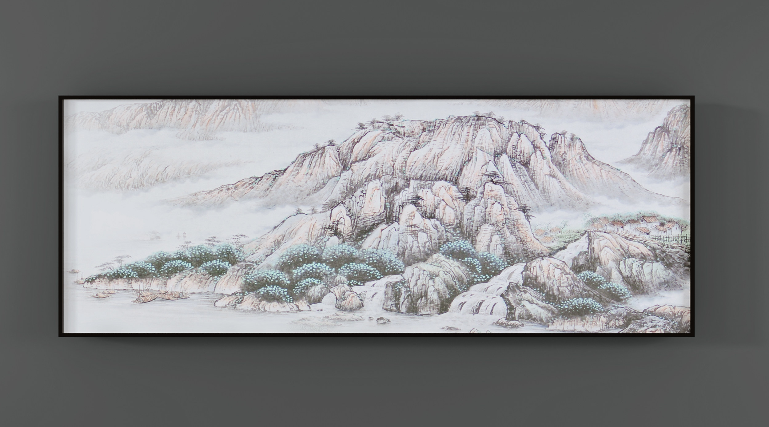 新中式风景画,山脉画3d模型下载